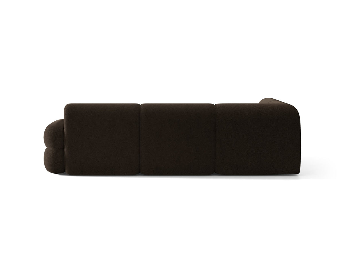 Micadoni Neo Linkes Ecksofa in Dunklem Olivgrün, L-Sofa links mit tiefer Sitzfläche, hoher Rückenlehne und schwarzen Kunststoffbeinen.