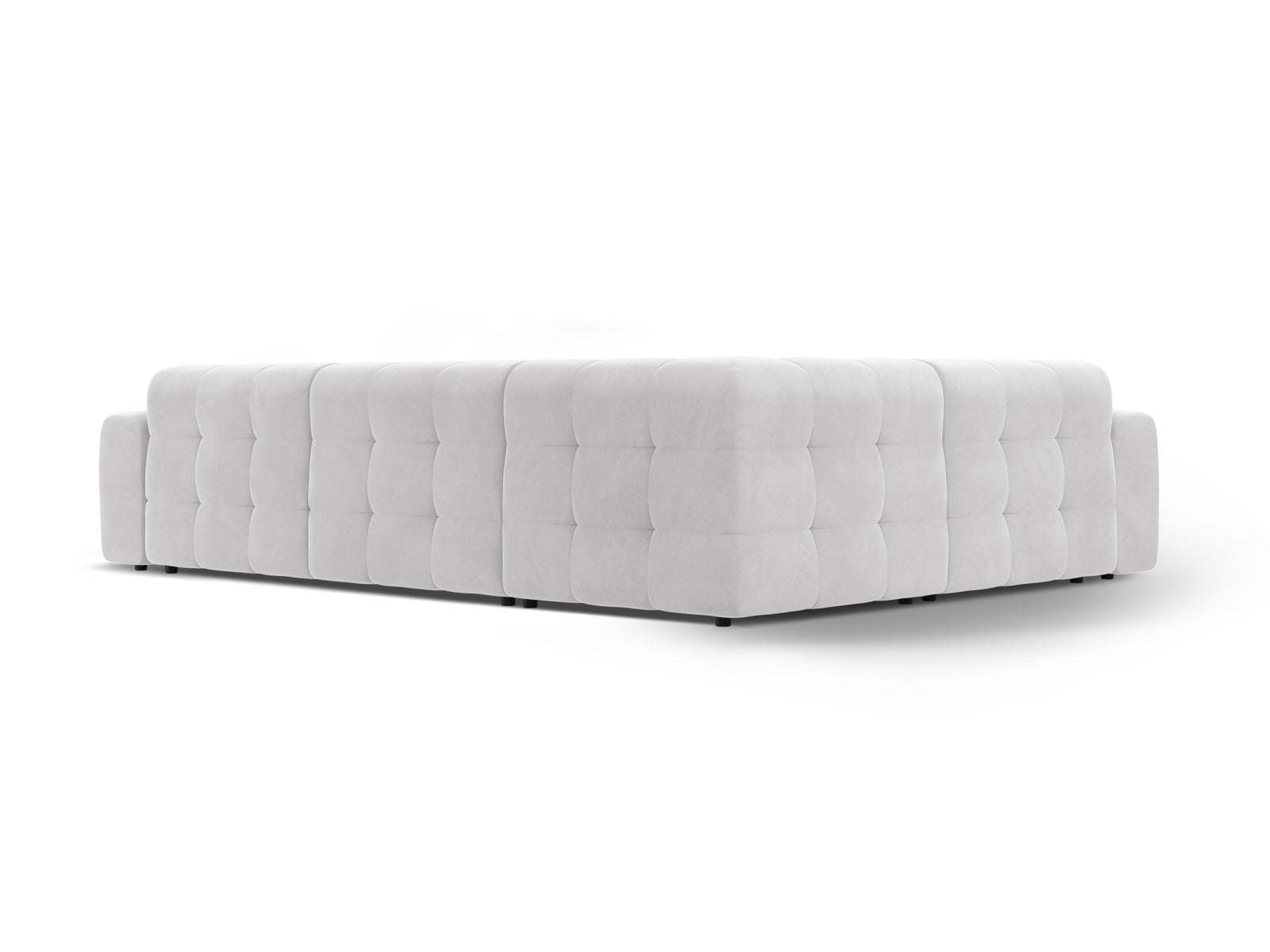 Elegantes Kendal Velour Ecksofa in hellem Grau, ideal für stilvolle Wohnräume. 6-Sitzer von Micadoni für entspannte Stunden.