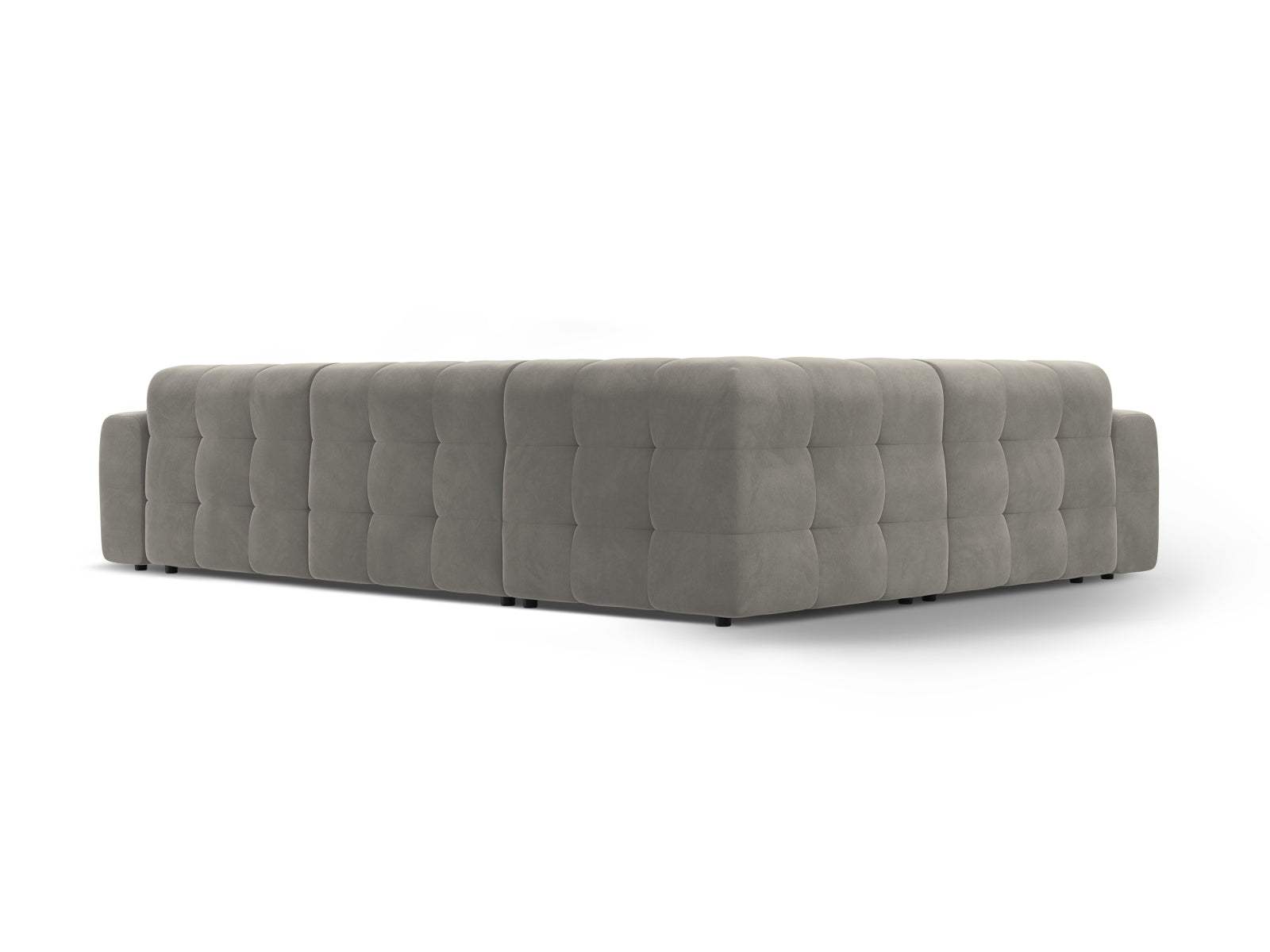 Stylisches Kendal Velour Ecksofa in Dunkelgrau, linksseitig, für 6 Personen, ideal für gemütliche Abende und stilvolle Einrichtung.