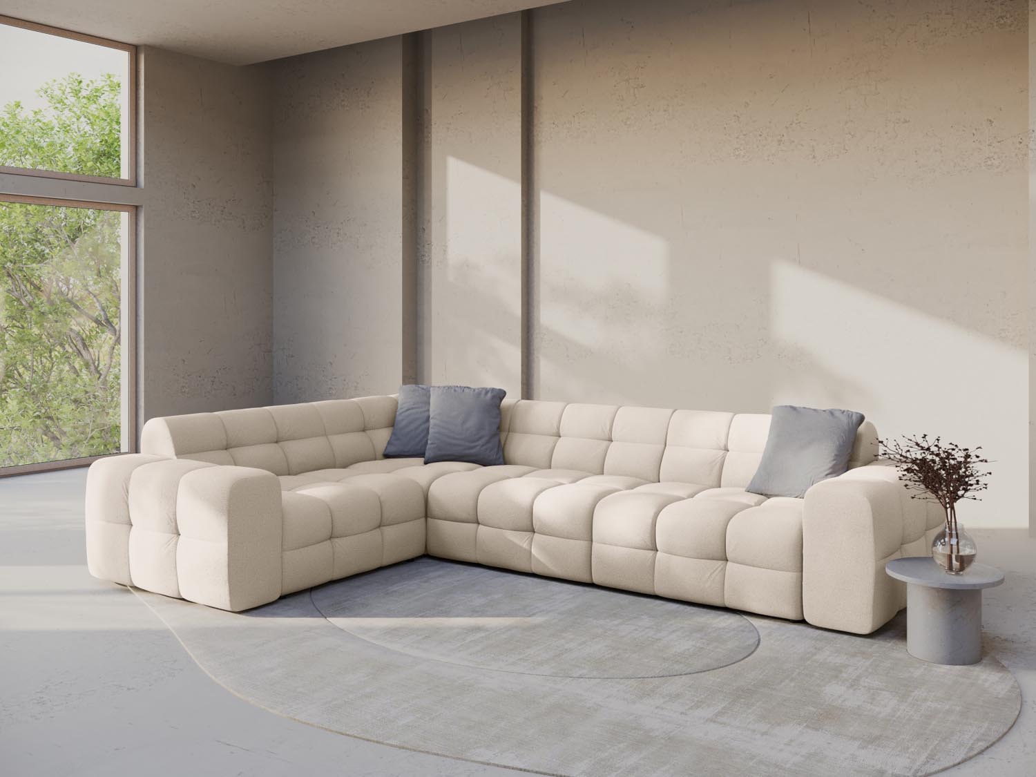 Beige Kendal Ecksofa links für 6 Personen, stilvolles Design von Micadoni, ideal für moderne Wohnräume, bequem und einladend.