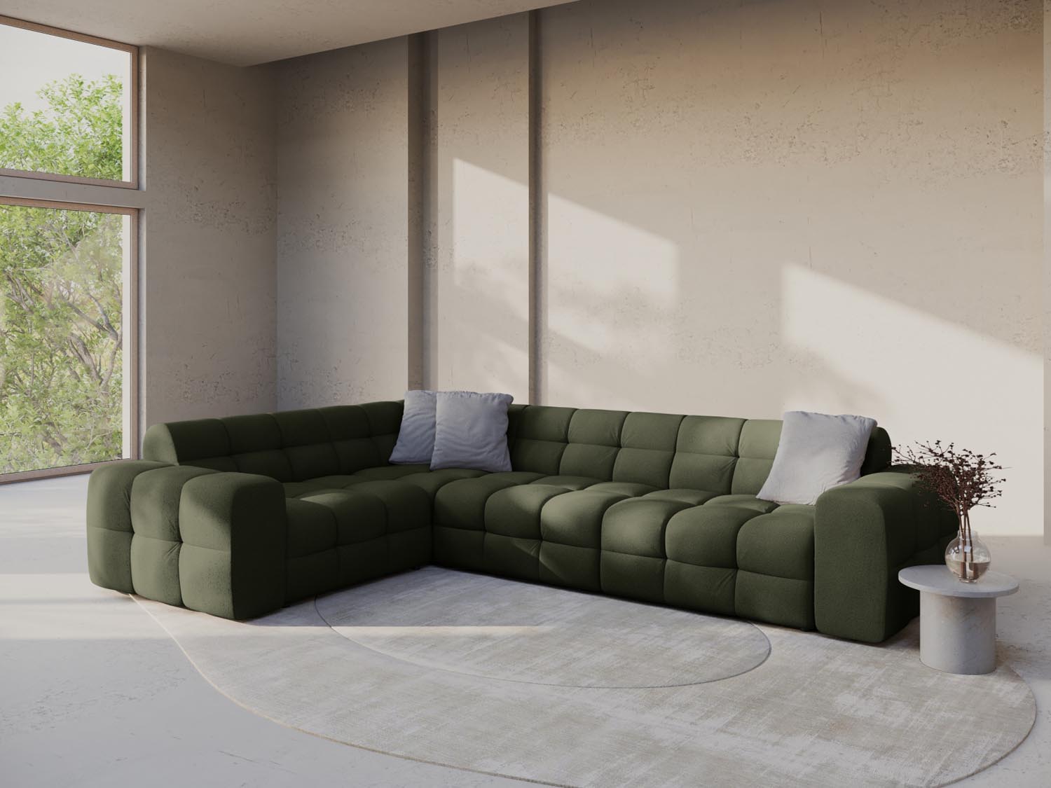 Elegantes Kendal Ecksofa links für 6 Personen in Amazon Green-Ottawa, stilvoll und komfortabel, ideal für moderne Wohnräume.