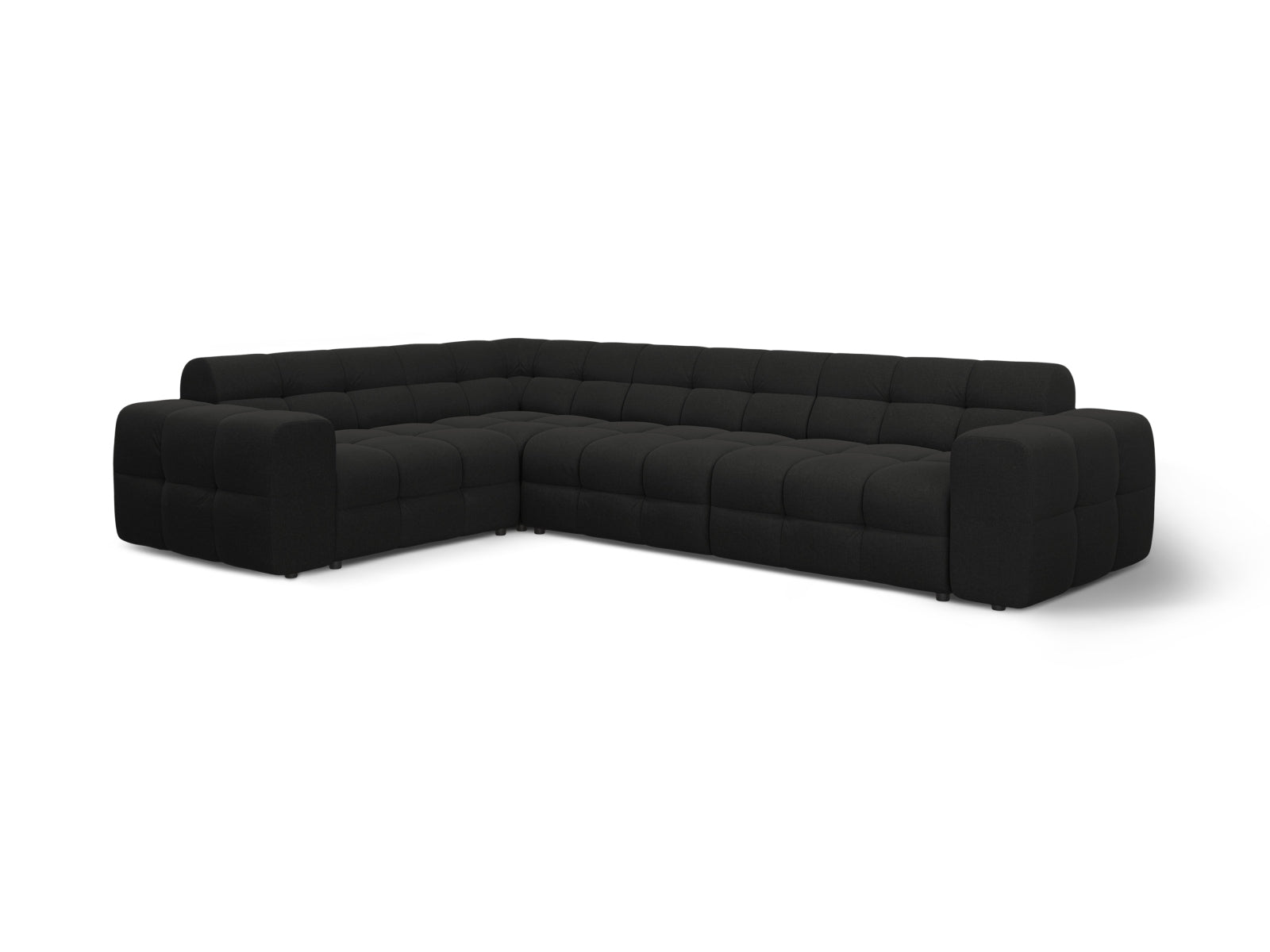 Geräumiges Kendal Ecksofa links für bis zu 6 Personen in zeitlosem Schwarz, perfekt für stilvolle Wohnzimmer und entspannte Zusammenkünfte.