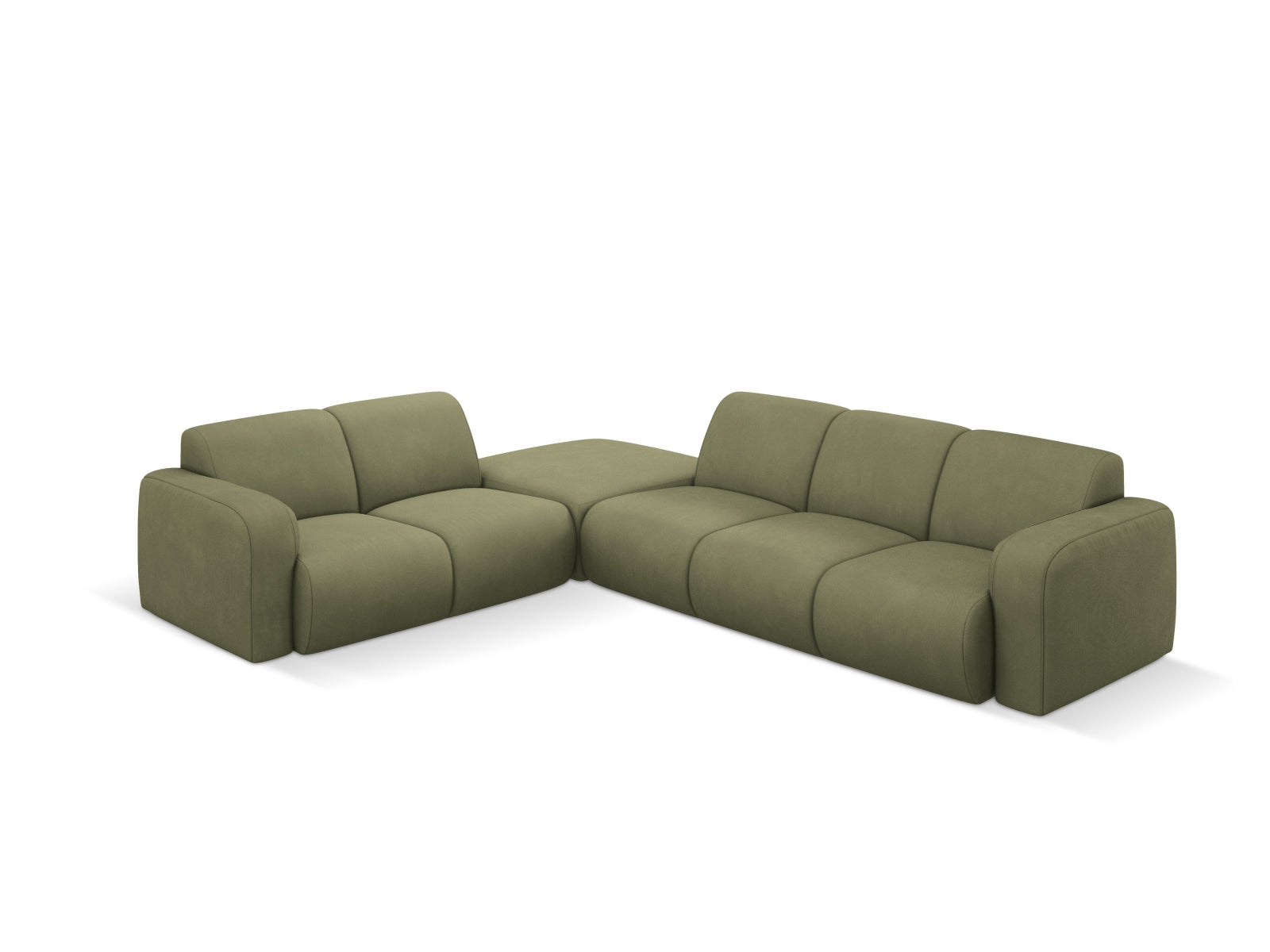 Stylisches Molino Ecksofa links für 6 Personen in sanftem Lichtgrün, ideal für moderne Wohnräume und gemütliche Abende.