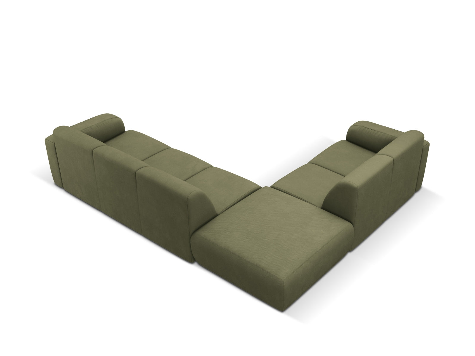 Elegantes Molino Ecksofa links für 6 Personen in zartem Lichtgrün, perfekt für stilvolle Wohnzimmer und entspannte Stunden.