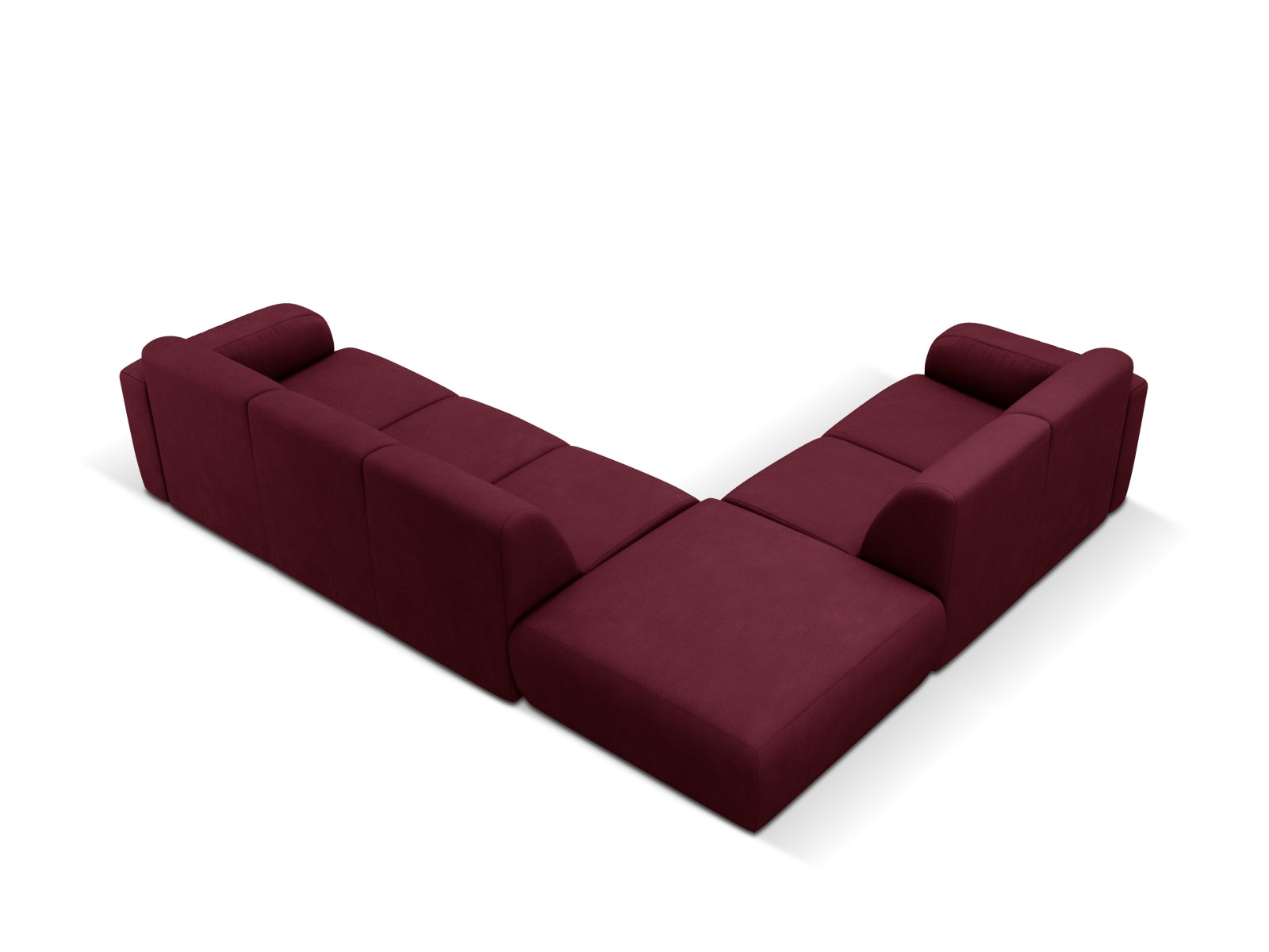 Geräumiges und modernes Molino Ecksofa links für 6 Personen in edlem Bordeaux, perfekt für stilvolle Wohnzimmer und entspannte Stunden.