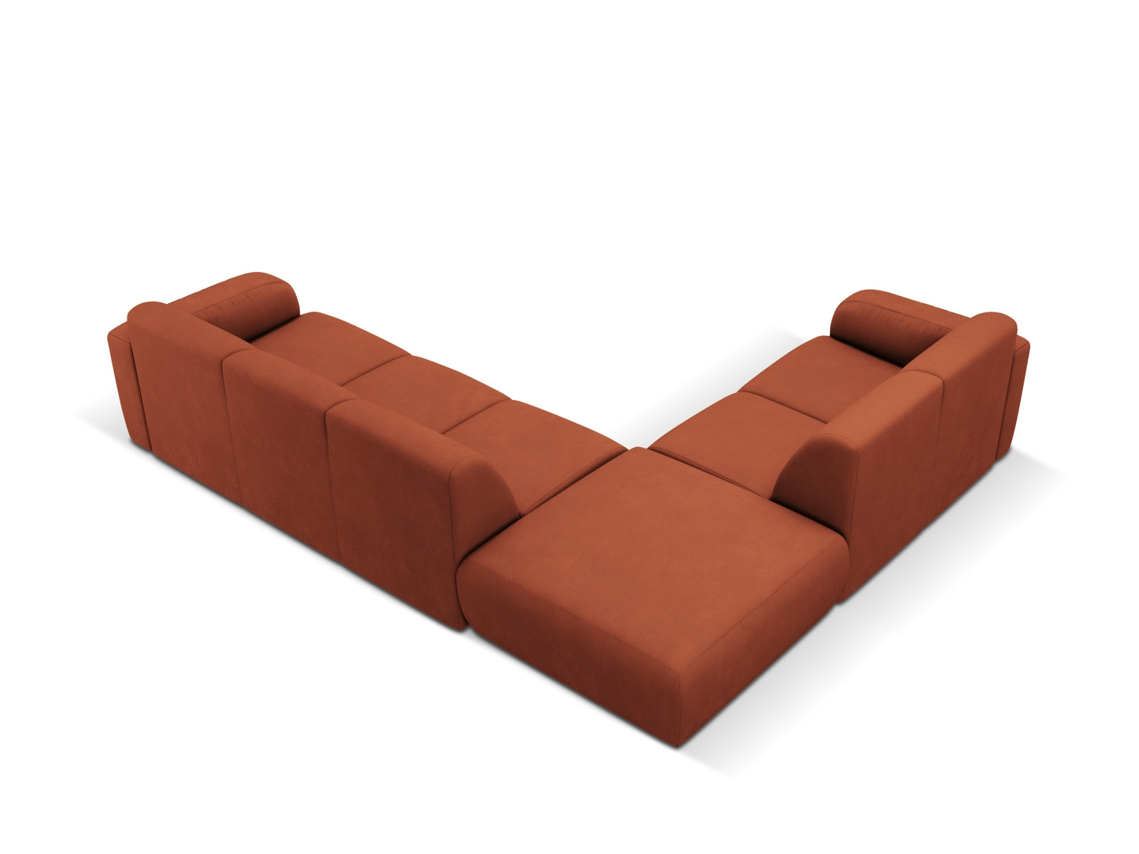 Elegantes Molino Ecksofa links für 6 Personen in strahlendem Orange, perfekt für stilvolle Wohnzimmer und gesellige Zusammenkünfte.