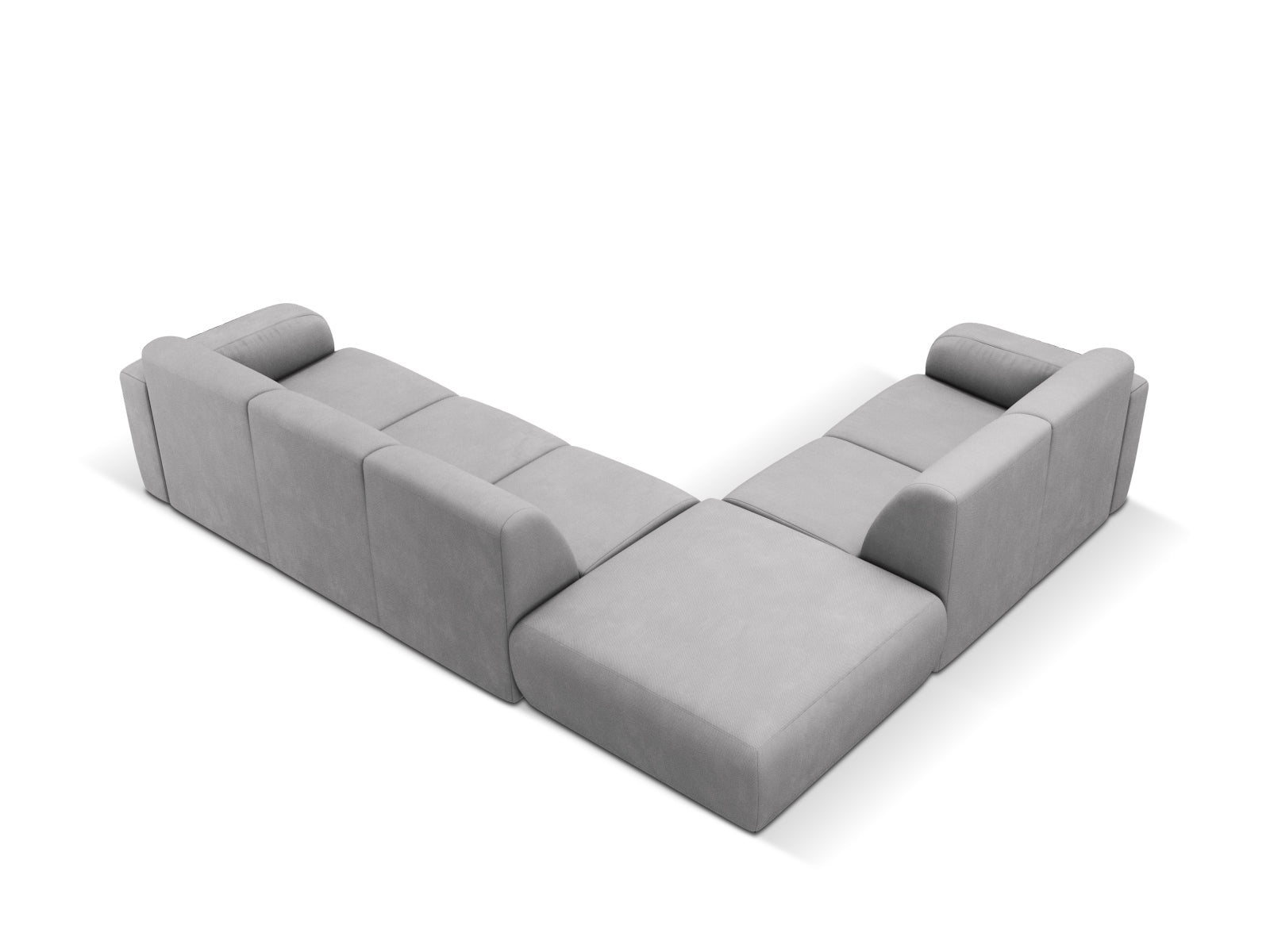 Elegantes linksseitiges Ecksofa Molino für 6 Personen in sanftem Grau, perfekt für stilvolle Wohnzimmer und entspannte Zusammenkünfte.