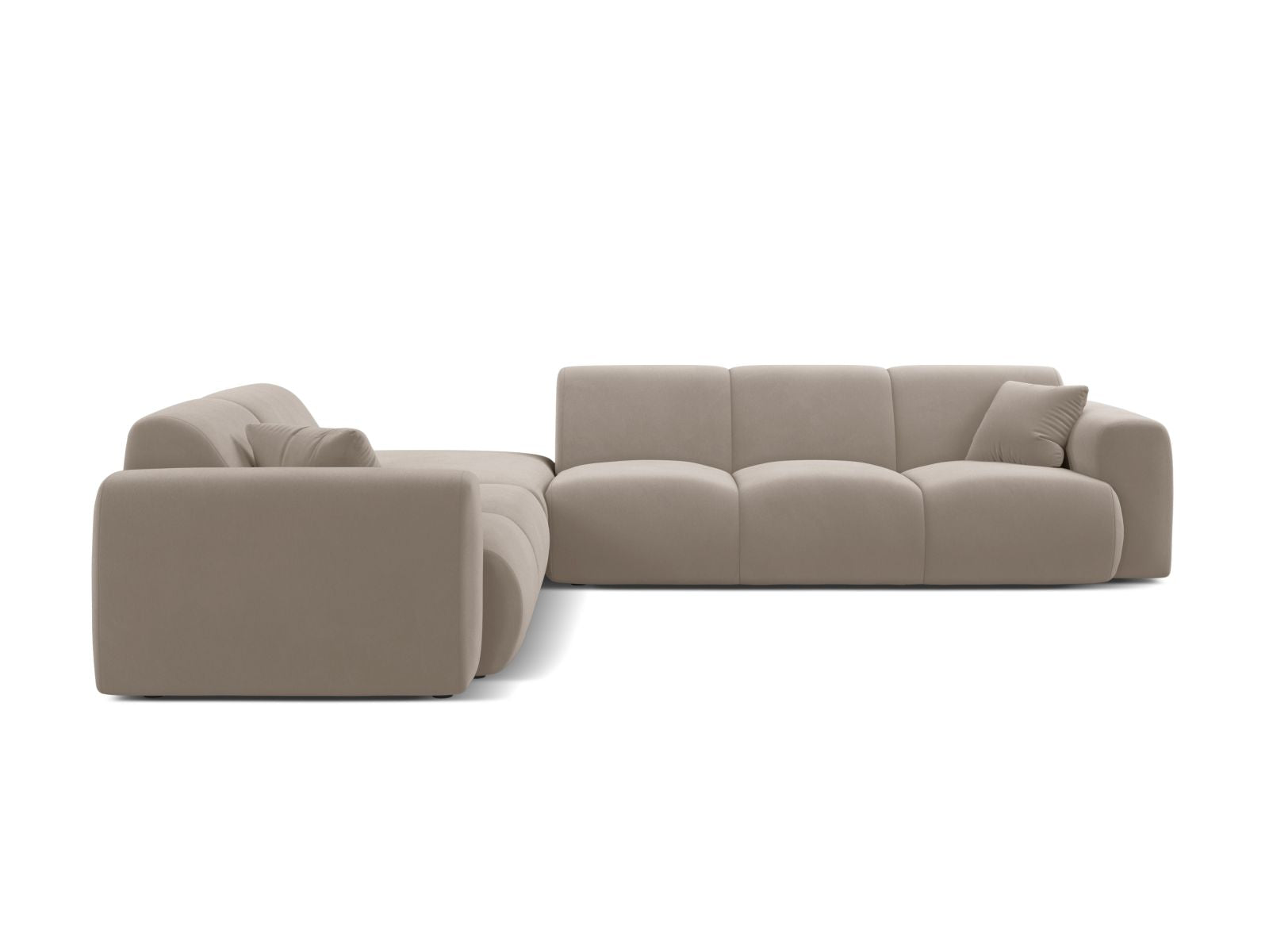 Stylisches 6-Sitzer Ecksofa links Molino in hellem Beige, ideal für moderne Wohnräume, präsentiert von Micadoni.