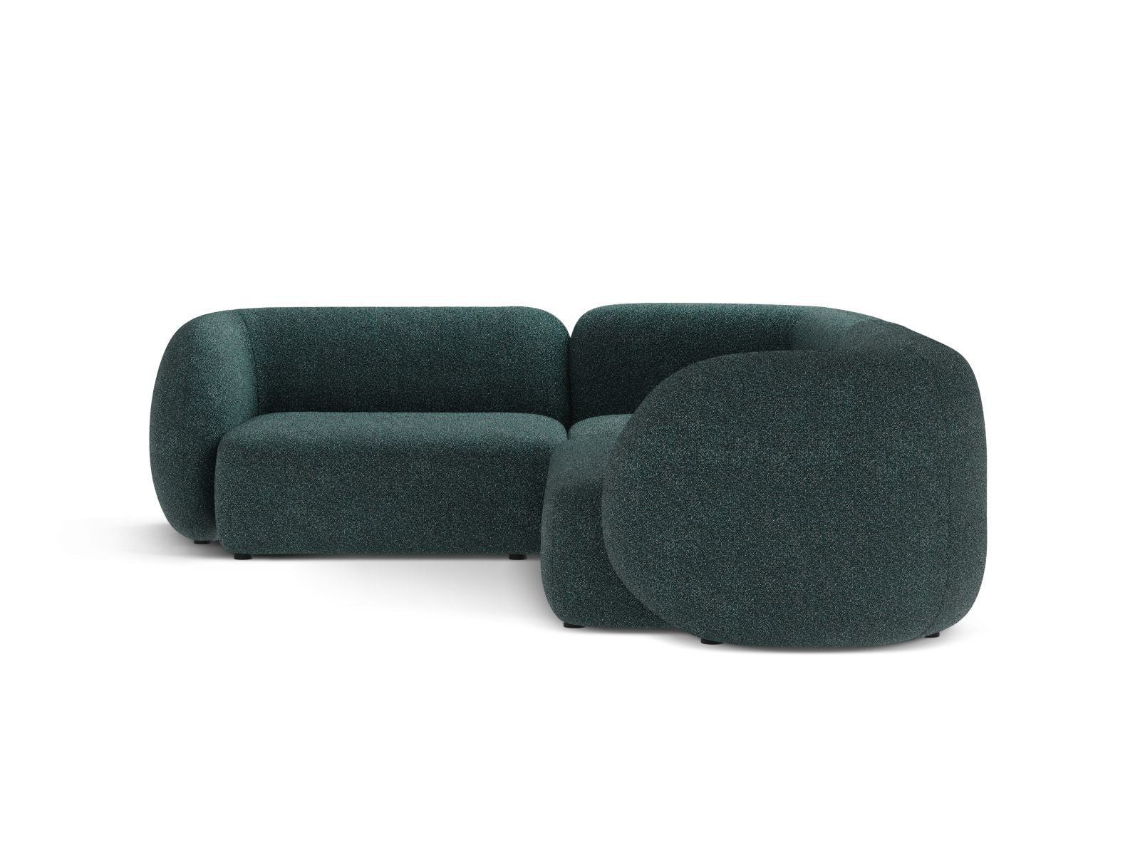 Modulares 4-Sitzer Ecksofa links "Kate" in stilvollem Green Blue Melange, ideal für moderne Wohnräume, erhältlich bei KAQTU Design AG.