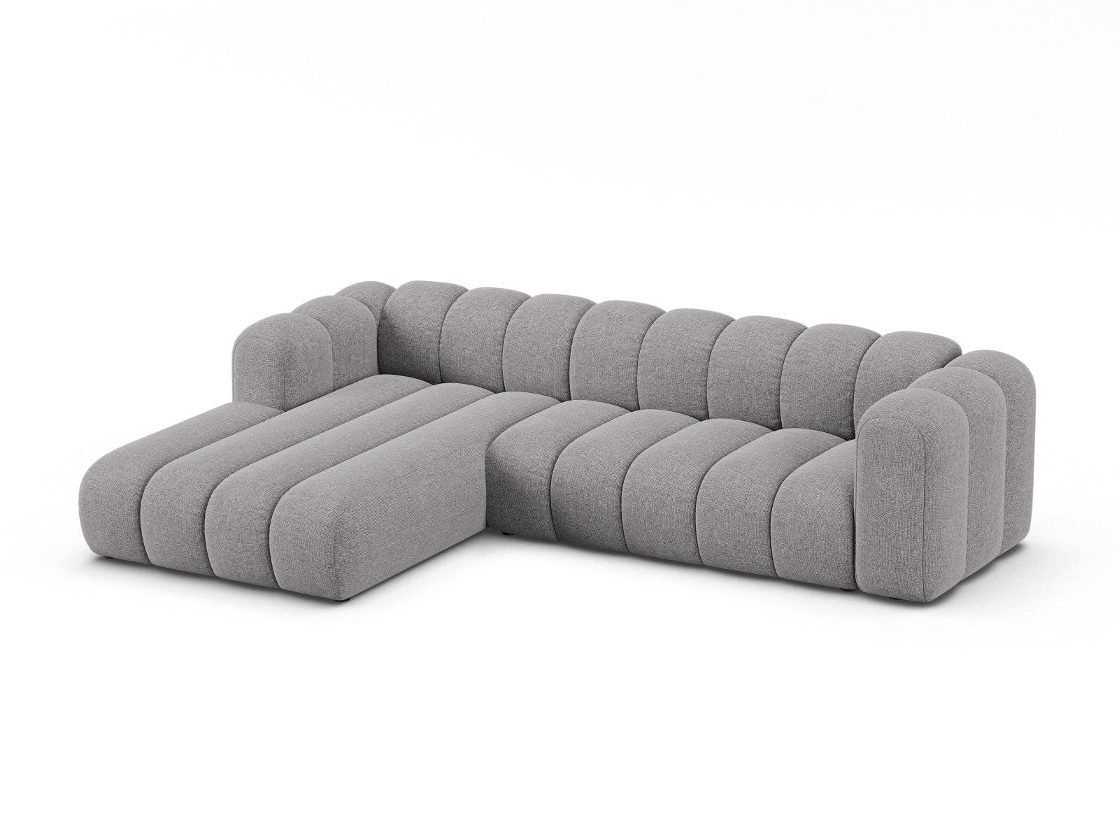 Elegantes, modulares 4-Sitzer Ecksofa links in sanftem Grau von Micadoni, perfekt für entspannte Stunden und modernes Wohndesign.