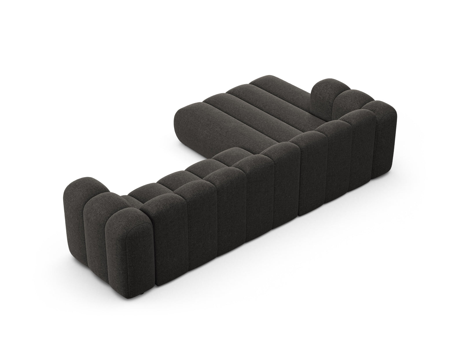 Stylisches, modulares Ecksofa links in elegantem Dunkelgrau von Micadoni, ideal für gemütliche Abende und modernes Wohndesign.