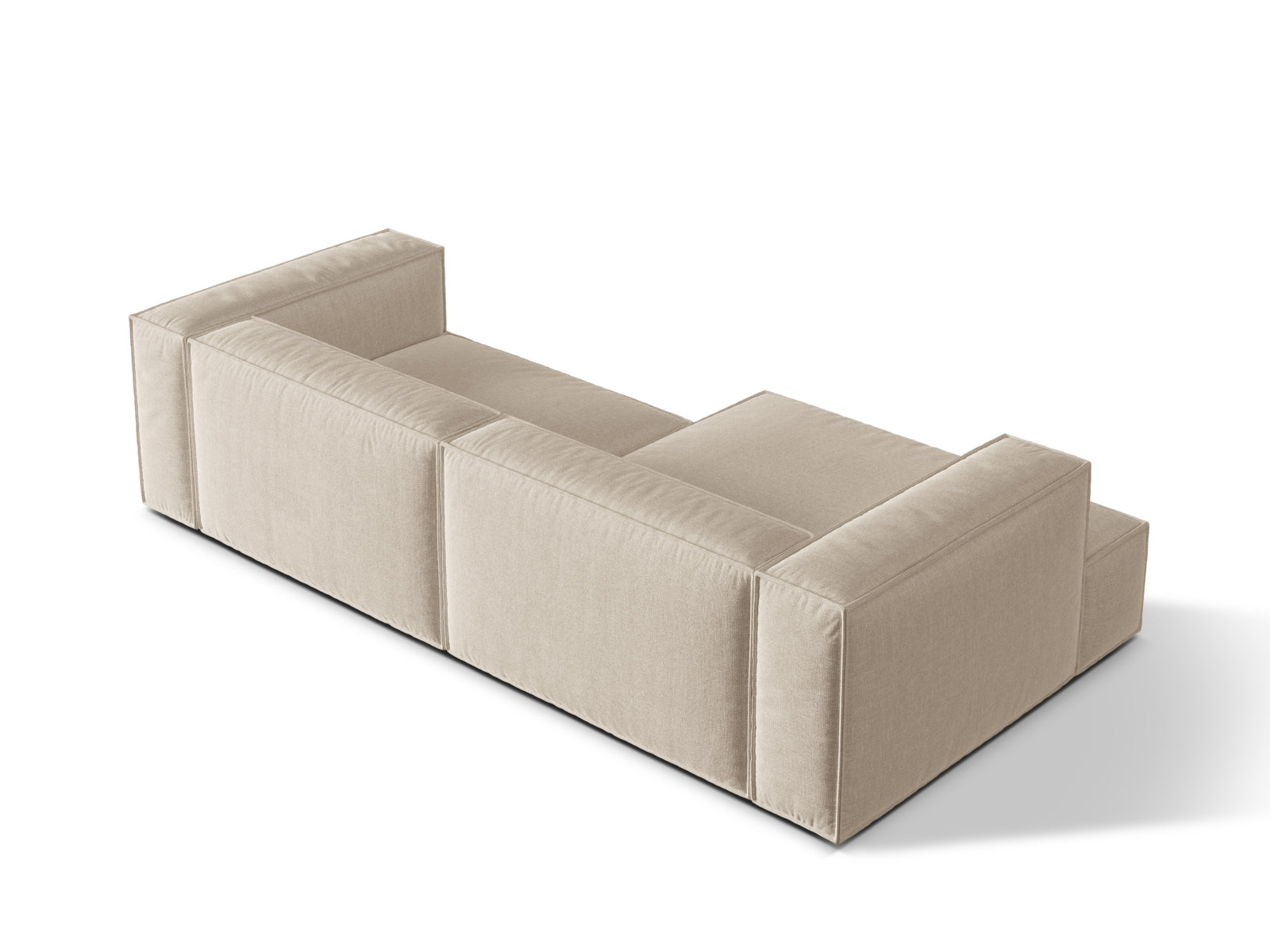Stylisches 4-Sitzer Ecksofa links Nuria in elegantem Beige, ideal für gemütliche Wohnräume, vereint Komfort und Flexibilität in einem modernen Design.