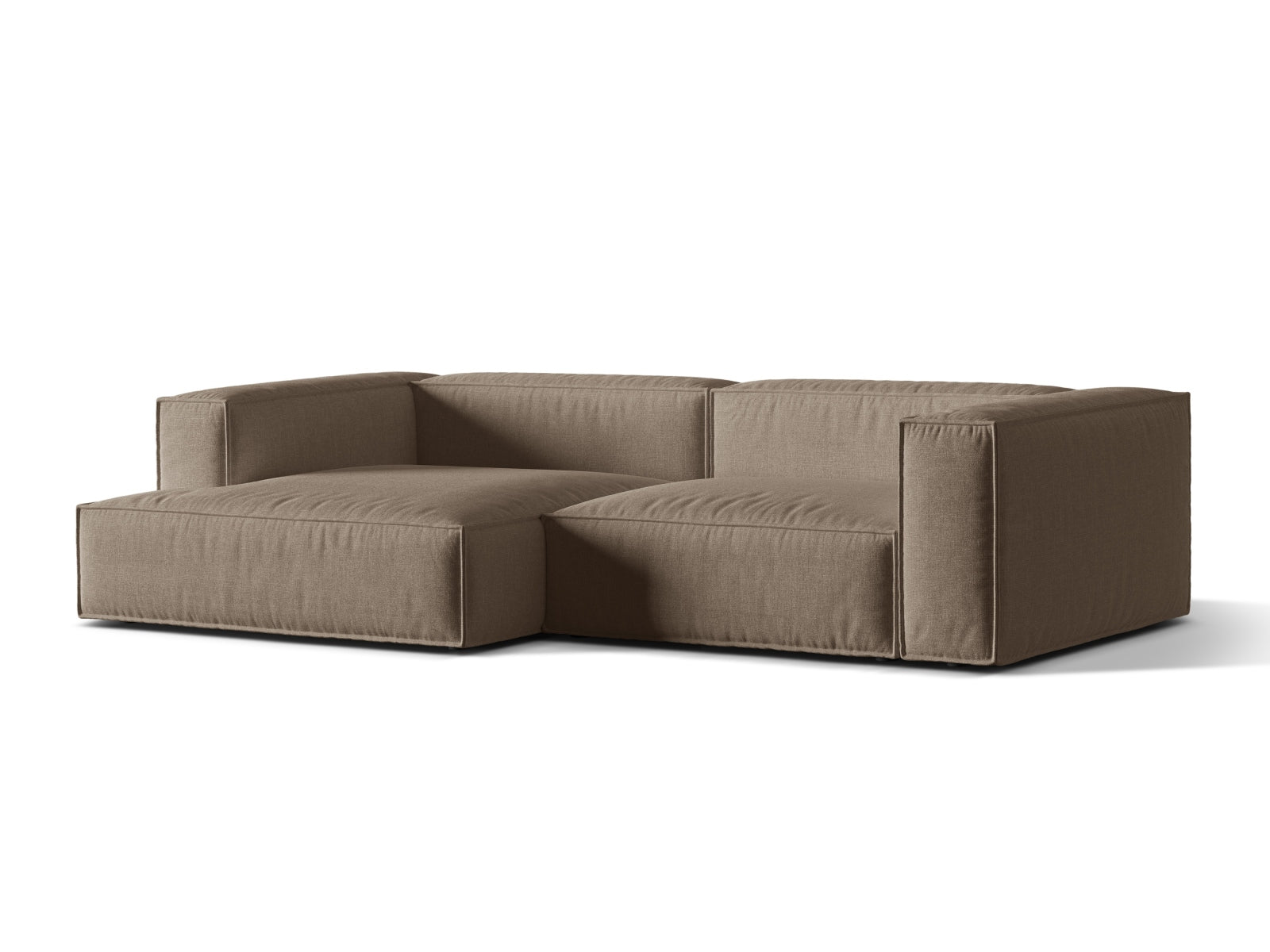 Modulares 4-Sitzer Ecksofa links Nuria in elegantem Cappuccino-Liberty, ideal für stilvolle Wohnräume, erhältlich bei KAQTU Design AG.