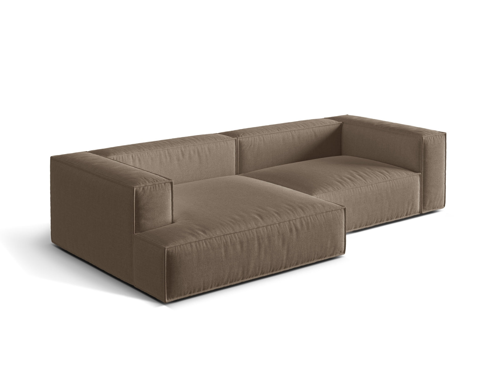 Modulares 4-Sitzer Ecksofa links Nuria in stilvollem Cappuccino-Liberty, ideal für entspannte Stunden und zeitgemäße Einrichtung.