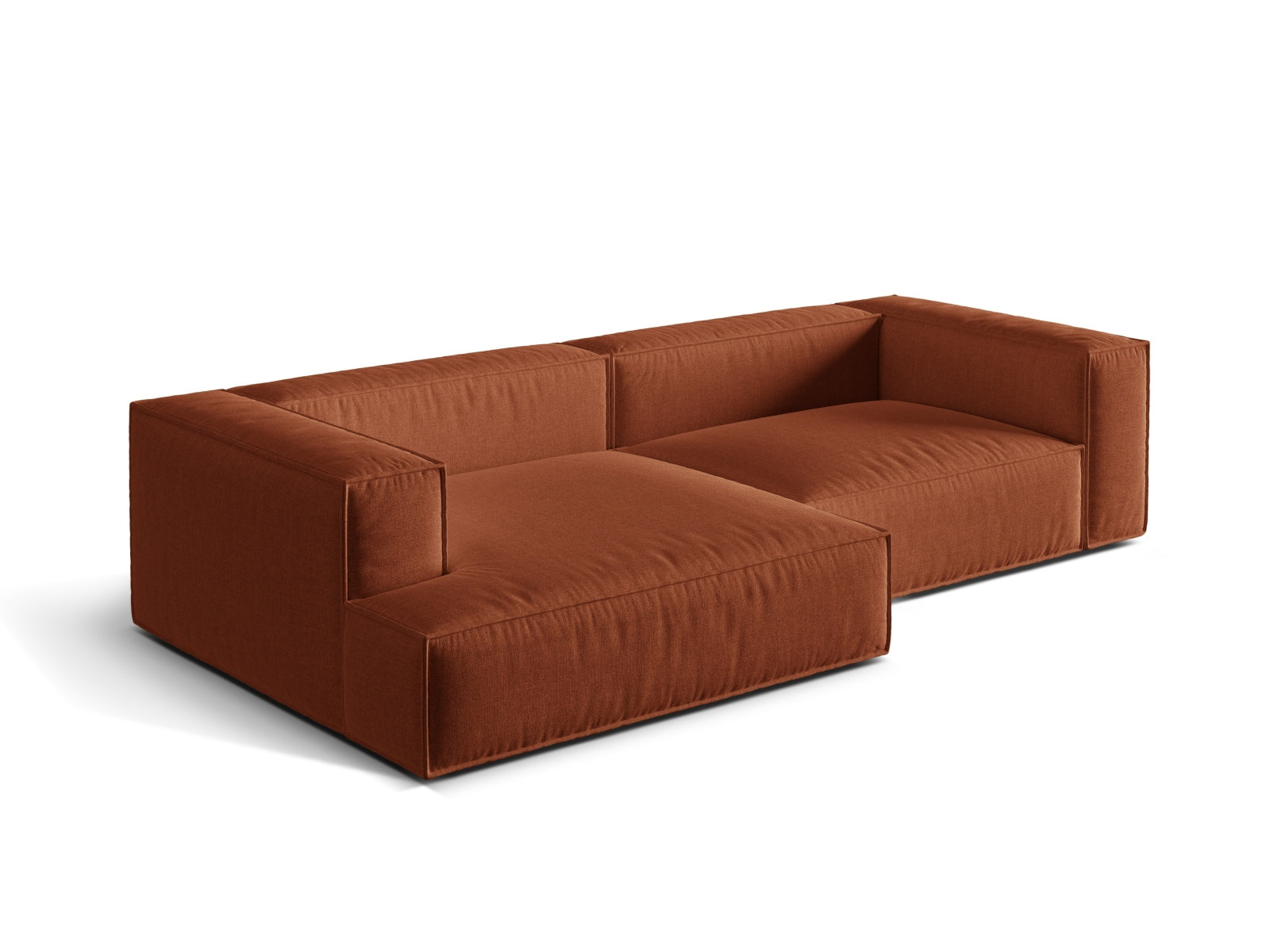 Modulares 4-Sitzer Ecksofa links Nuria in warmem Brick-Liberty, ideal für gemütliche Wohnräume und individuelle Gestaltung.