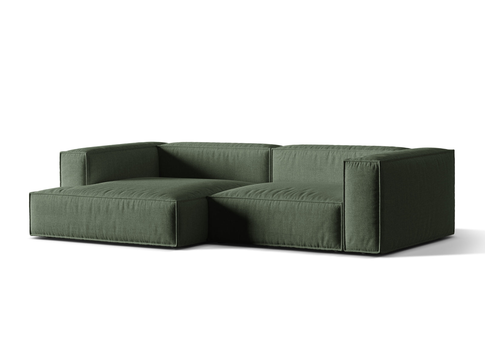 Modulares 4-Sitzer Ecksofa links Nuria in elegantem Moss Green-Liberty, ideal für stilvolle Wohnräume, erhältlich bei KAQTU Design AG.