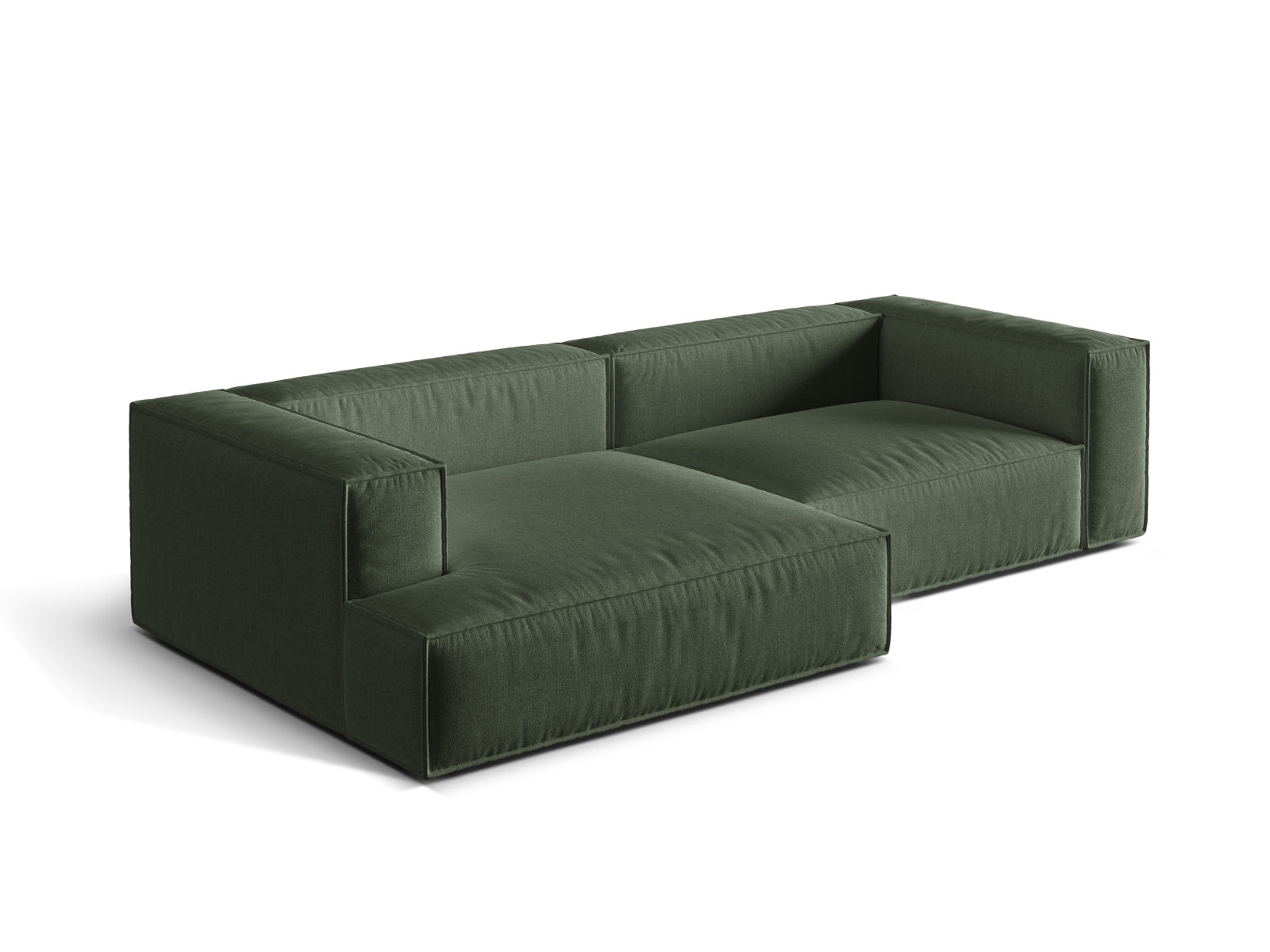 Elegantes 4-Sitzer Ecksofa links Nuria in trendigem Moss Green-Liberty, ideal für stilvolle Wohnräume und entspannte Stunden.