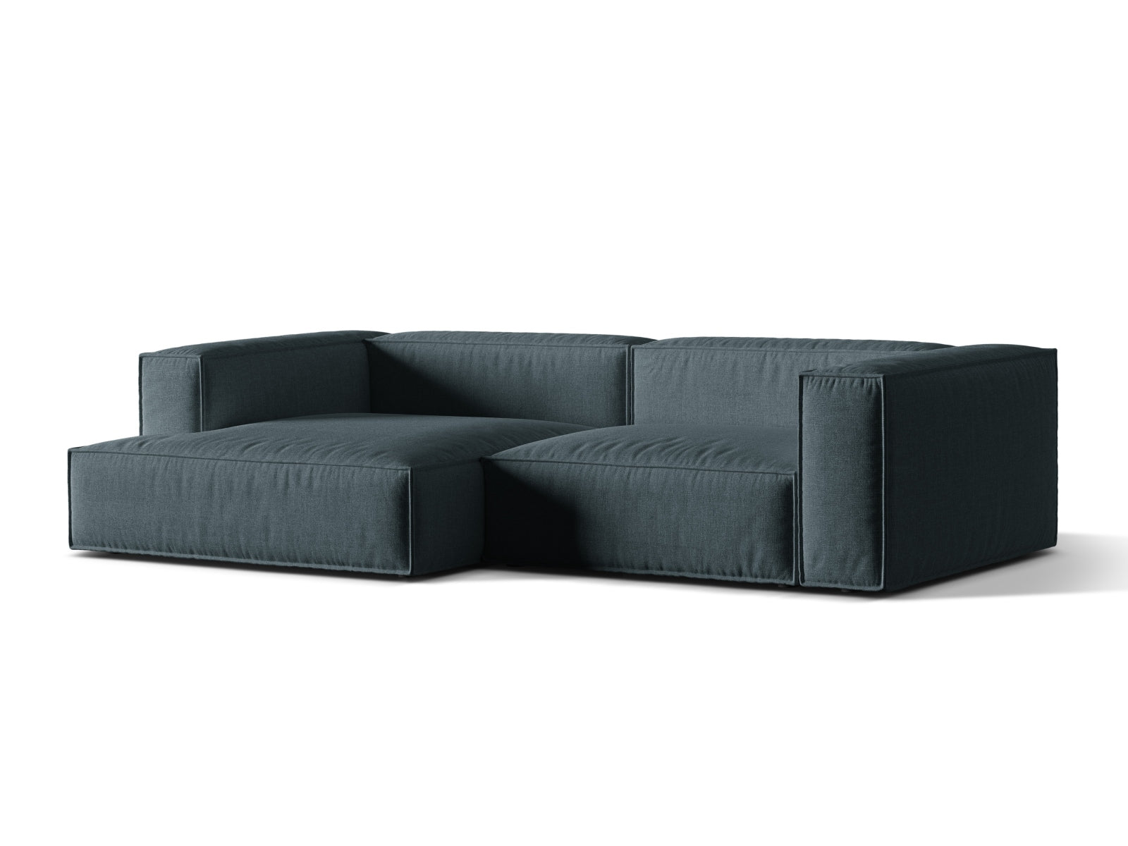 Modulares 4-Sitzer Ecksofa links Nuria in elegantem Deep Petrol-Liberty, ideal für stilvolle Wohnräume, erhältlich bei KAQTU Design AG.