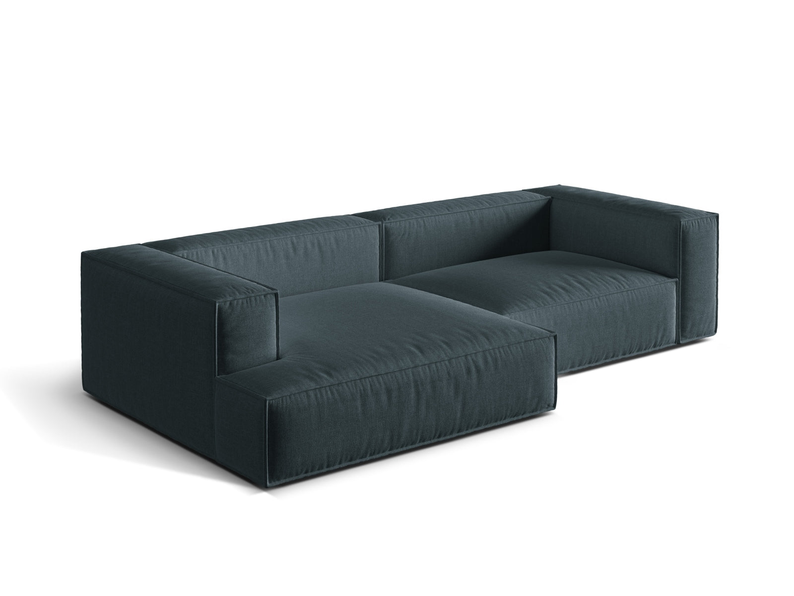 Elegantes 4-Sitzer Ecksofa links Nuria in trendigem Petrol, ideal für stilvolle Wohnräume und entspannende Momente.