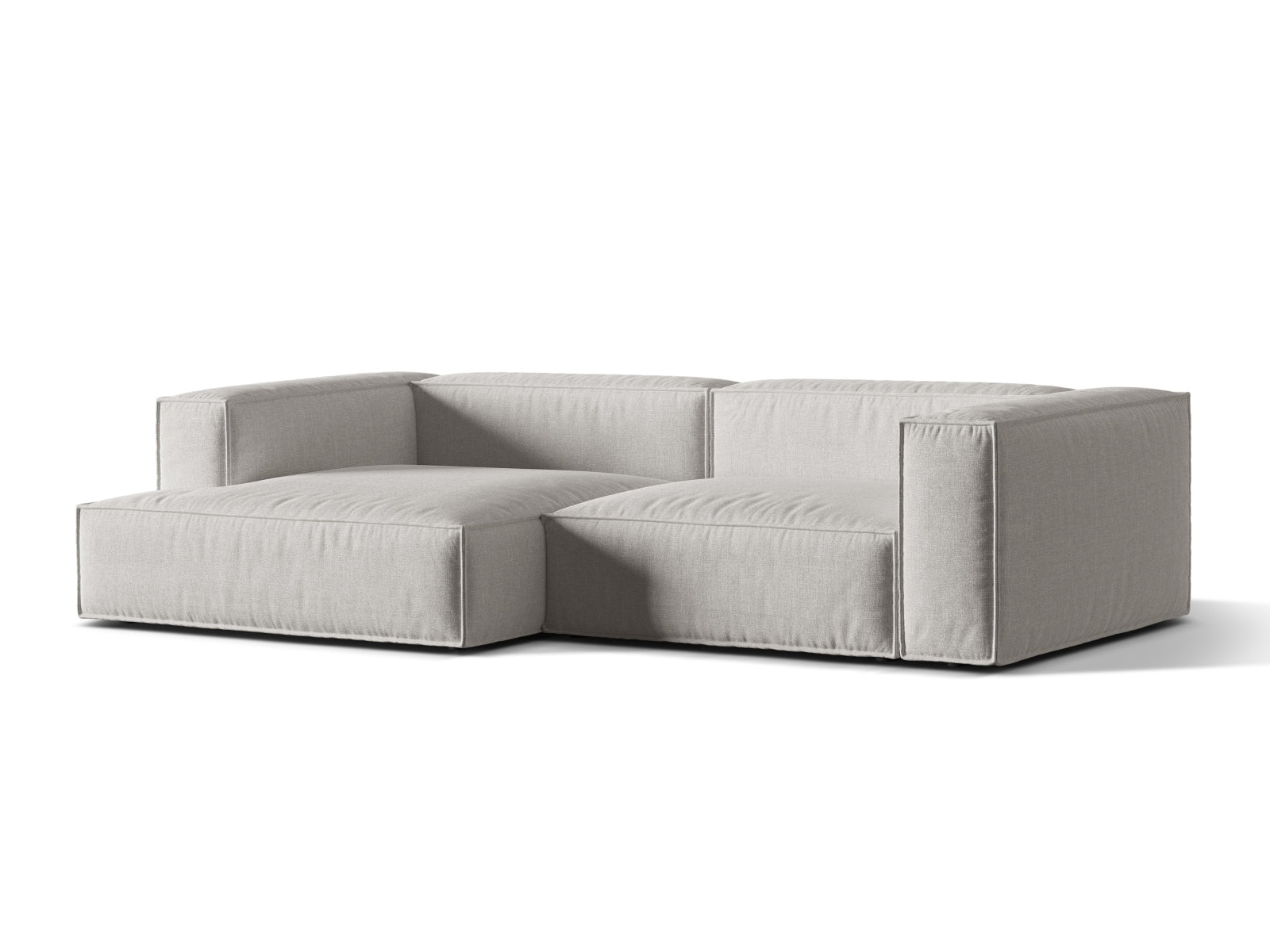 Modulares 4-Sitzer Ecksofa links Nuria in hellem Grau, stilvoll und modern, ideal für jedes Wohnzimmer, präsentiert von Micadoni.