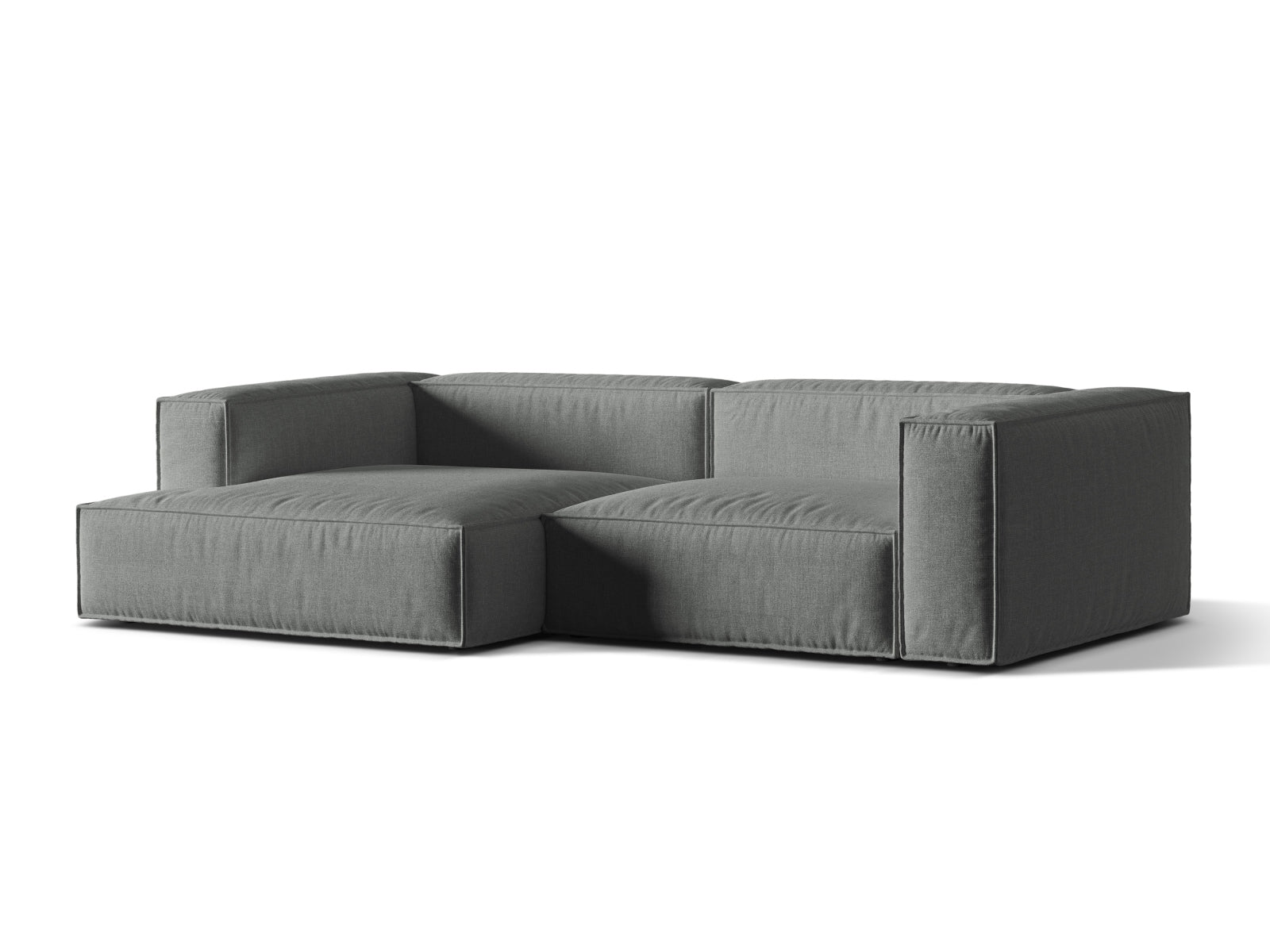 Modulares 4-Sitzer Ecksofa links Nuria in stilvollem Grau, ideal für moderne Wohnräume, erhältlich bei KAQTU Design AG.