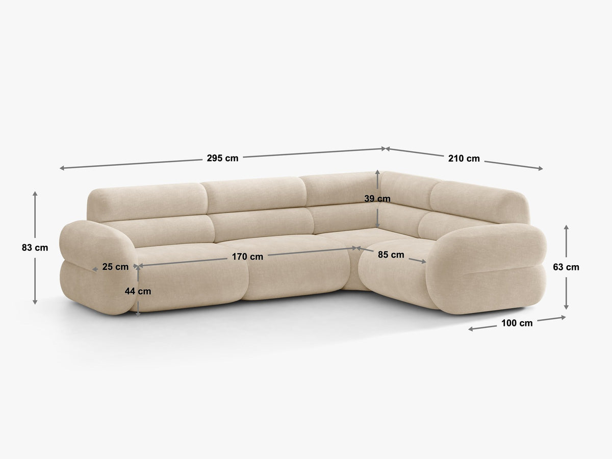 Micadoni Neo Linkes Ecksofa in Dunklem Olivgrün, L-Sofa links mit tiefer Sitzfläche, hoher Rückenlehne und schwarzen Kunststoffbeinen.