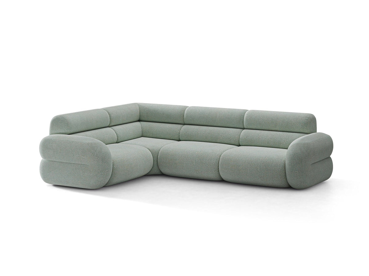 Micadoni Neo Linkes Ecksofa in Dunklem Olivgrün, L-Sofa links mit tiefer Sitzfläche, hoher Rückenlehne und schwarzen Kunststoffbeinen.
