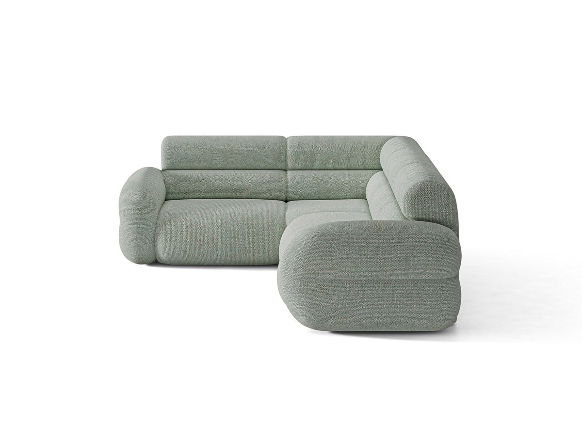 Micadoni Neo Linkes Ecksofa in Dunklem Olivgrün, L-Sofa links mit tiefer Sitzfläche, hoher Rückenlehne und schwarzen Kunststoffbeinen.