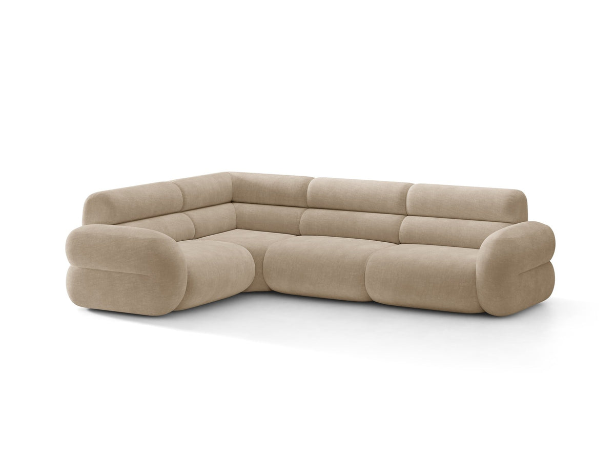 Micadoni Neo Linkes Ecksofa in Dunklem Olivgrün, L-Sofa links mit tiefer Sitzfläche, hoher Rückenlehne und schwarzen Kunststoffbeinen.