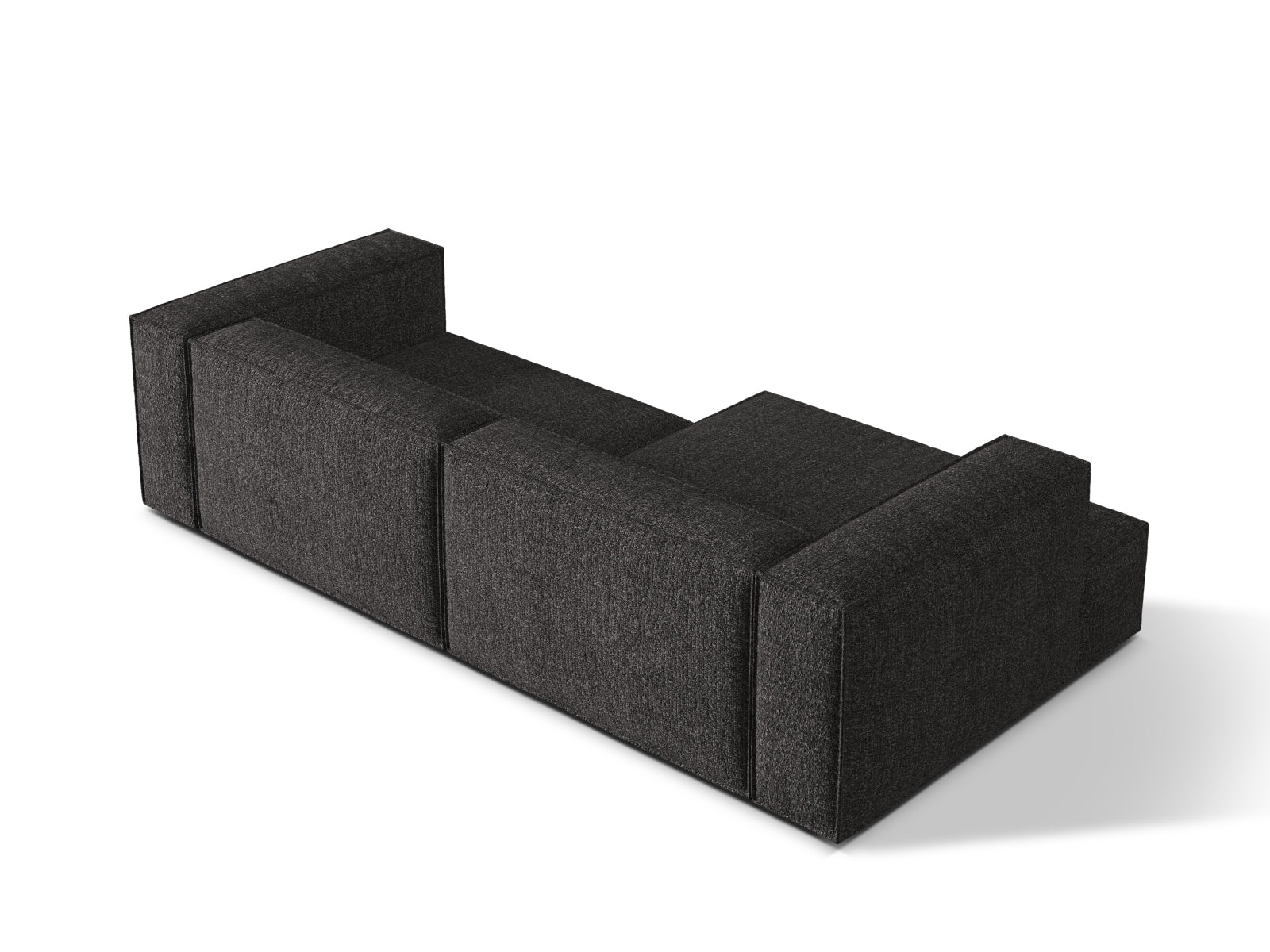 Stylisches Nuria Boucle Ecksofa links, 4-Sitzer in edlem Anthrazit, ideal für stilvolle und einladende Wohnräume.
