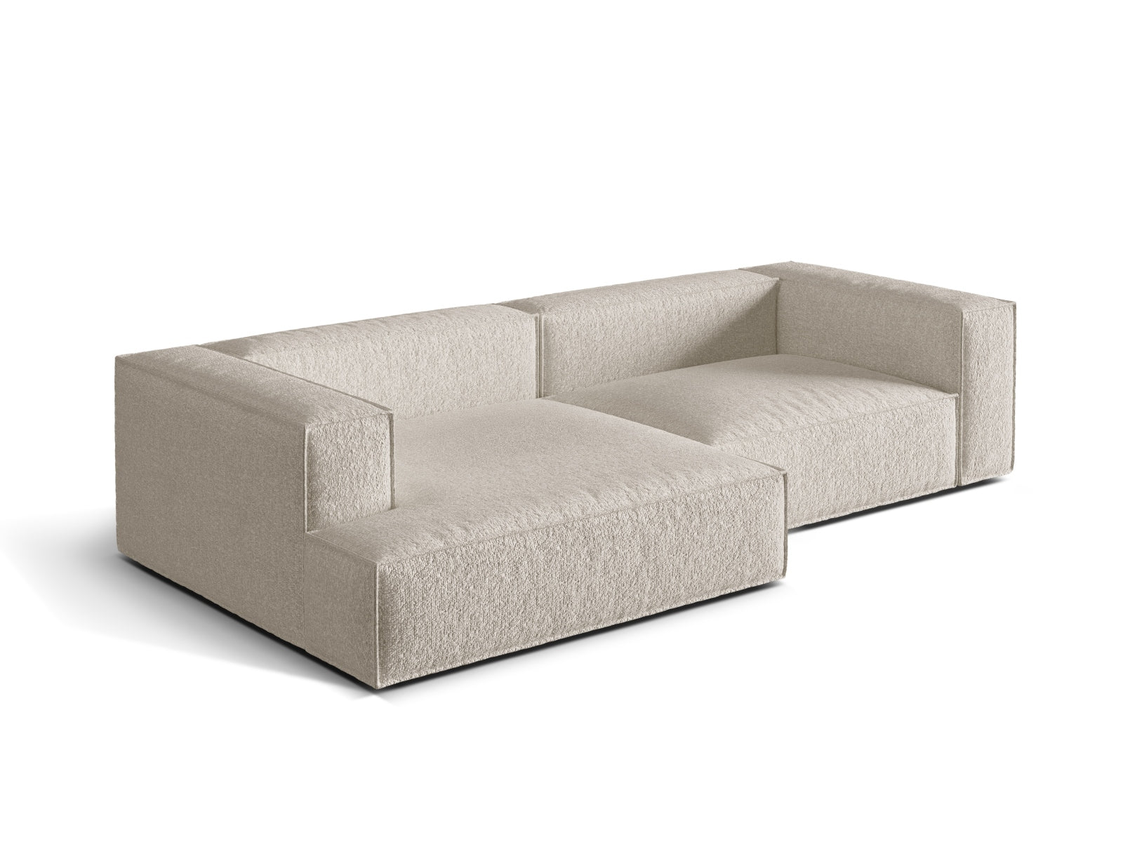 Entdecken Sie das elegante Nuria Boucle Modular Ecksofa links von Micadoni – ein 4-Sitzer mit luxuriöser Boucle-Polsterung und modernem Design.