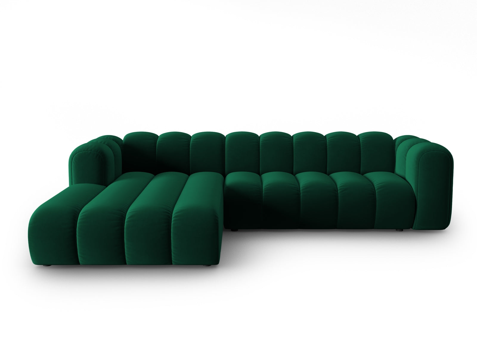 Lupine Velour modulares Ecksofa links 4 Sitzer in Bottle Green-Salvador präsentiert im Onlineshop von KAQTU Design AG. L-Sofa links ist von Micadoni