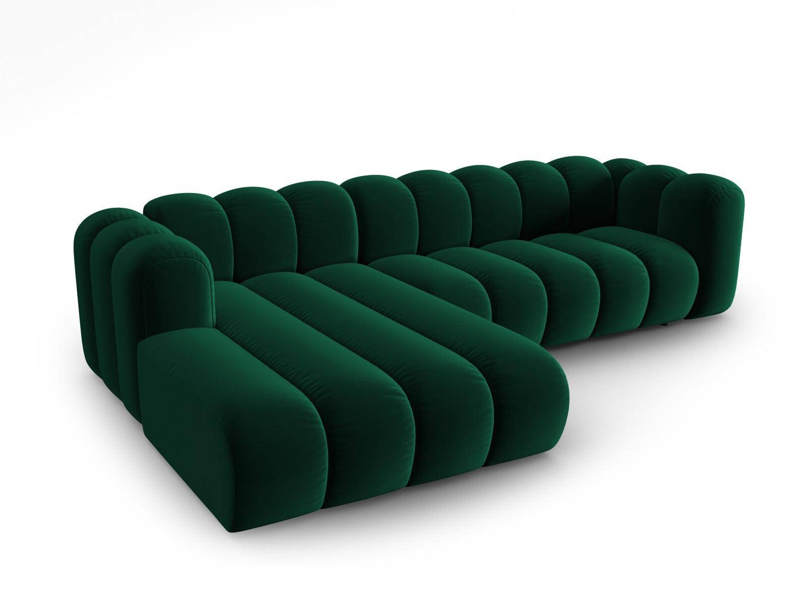 Erleben Sie das Lupine Velour Ecksofa links 4 Sitzer von Micadoni – ein modulares, elegantes Sofa, das Komfort und Stil in Ihr Wohnzimmer bringt.