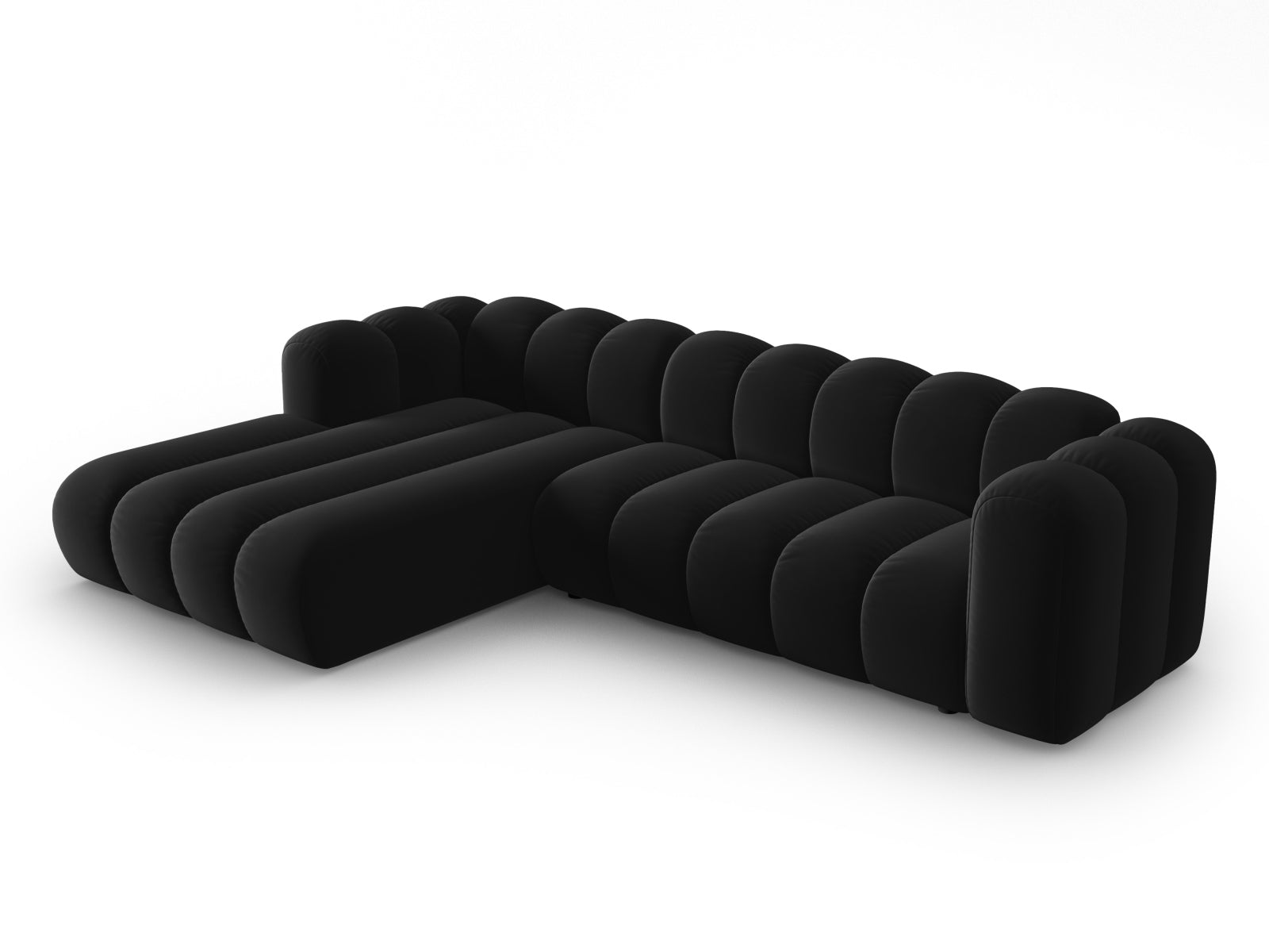 Elegantes, modulares Ecksofa in Velours mit 4 Sitzen, linksseitig, ideal für stilvolle Wohnräume. Hochwertige Verarbeitung von Micadoni.