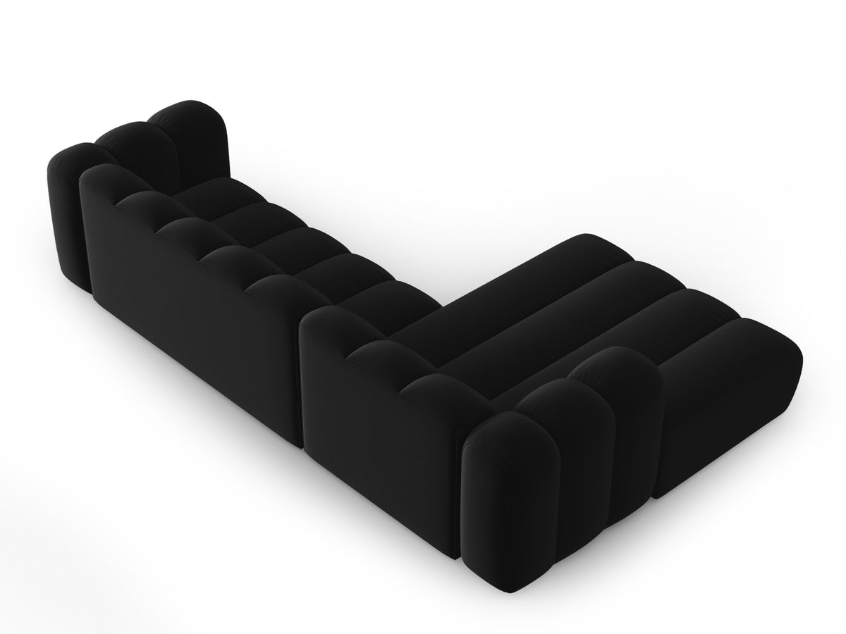 Lupine Velour modulares Ecksofa links 4 Sitzer in Black-Salvador präsentiert im Onlineshop von KAQTU Design AG. L-Sofa links ist von Micadoni