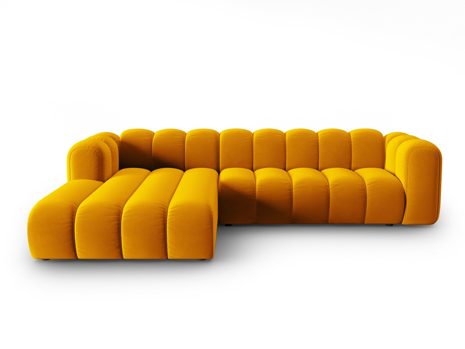 Lupine Velour modulares Ecksofa links 4 Sitzer in Yellow präsentiert im Onlineshop von KAQTU Design AG. Ecksofa links ist von Micadoni