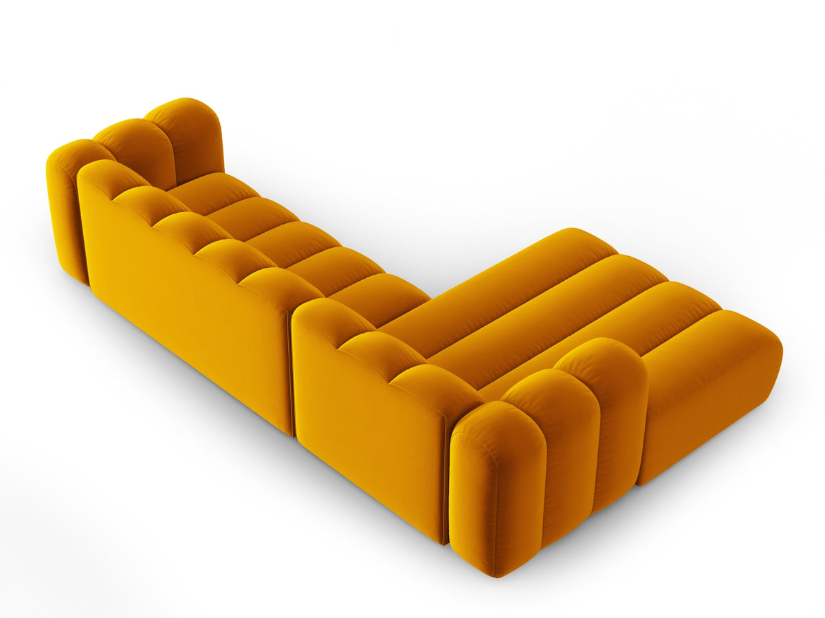 Lupine Velour modulares Ecksofa links 4 Sitzer in Yellow-Salvador präsentiert im Onlineshop von KAQTU Design AG. L-Sofa links ist von Micadoni