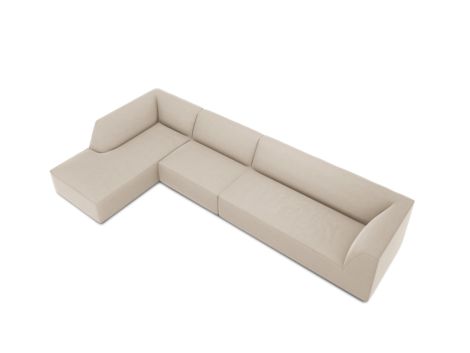 Elegantes 5-Sitzer Ecksofa in hochwertigem Ruby Velour, linksseitig, ideal für moderne und einladende Wohnräume.