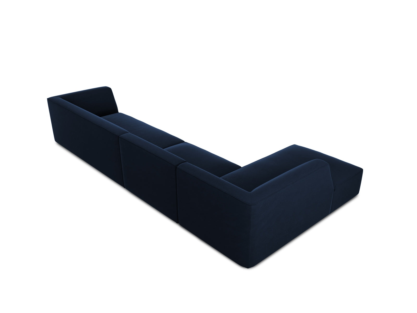 Modulares 5-Sitzer Ecksofa in edlem Ruby Velour, linksseitig, perfekt für moderne Wohnkonzepte und gemütliche Abende.