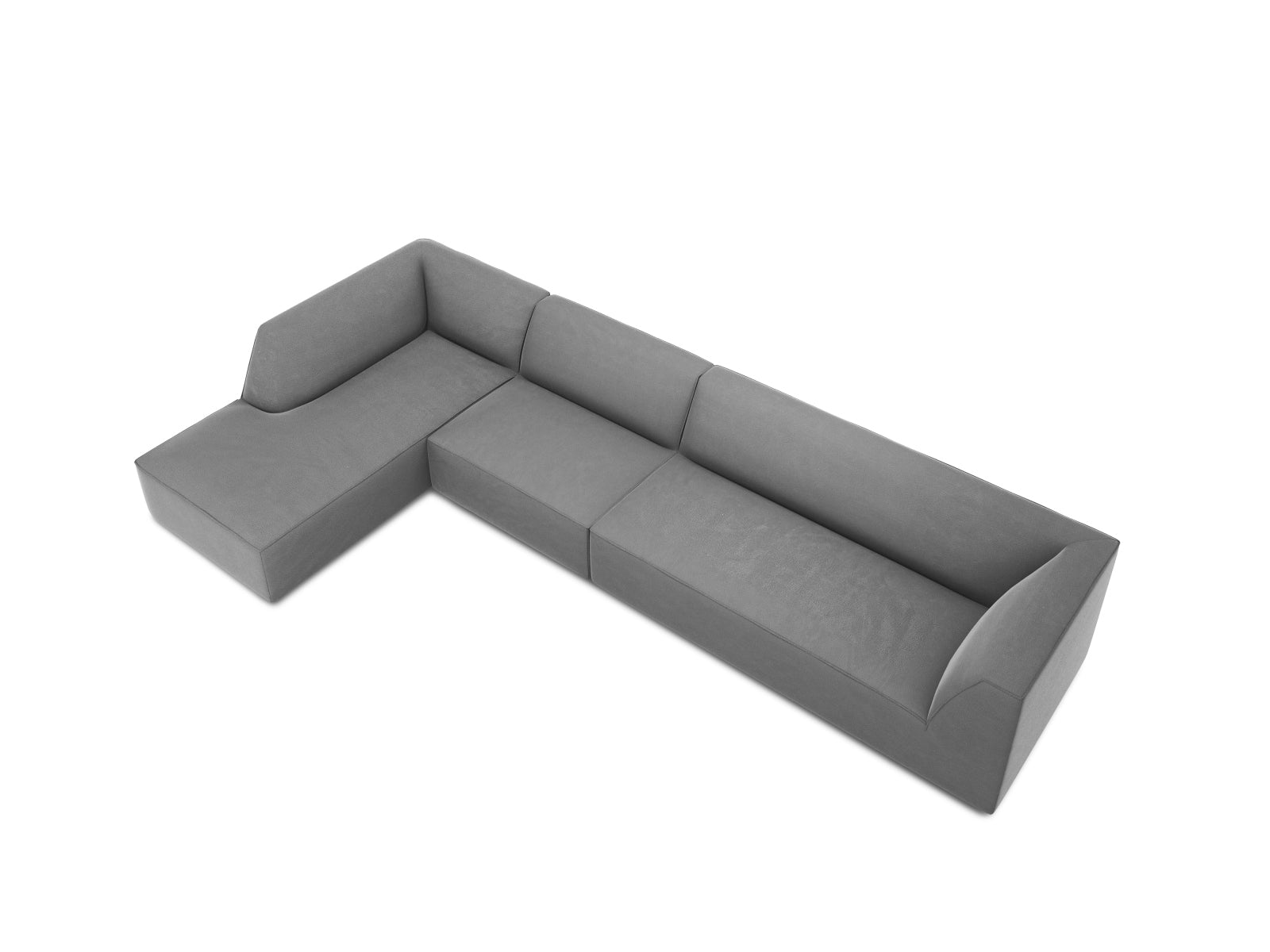 Elegantes modulares Ecksofa in luxuriösem Ruby Velour, linksseitig, ideal für moderne Wohnräume und gemütliche Abende.