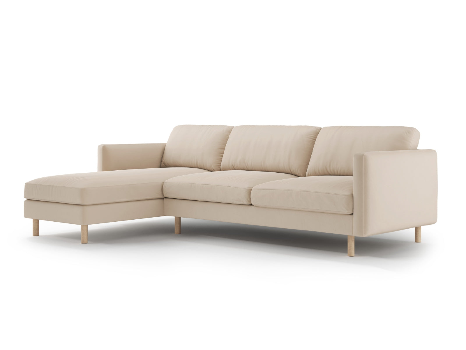 Elegantes Eden Velour links Ecksofa in sanftem Nude-Ton, ideal für stilvolle Wohnräume. Komfortables 4-Sitzer Design von Micadoni.