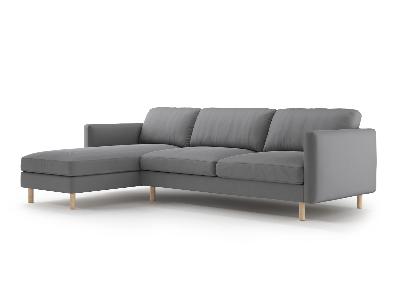 Elegantes Eden Velour links Ecksofa 4 Sitzer in stilvollem Grau, ideal für moderne Wohnräume, von Micadoni.