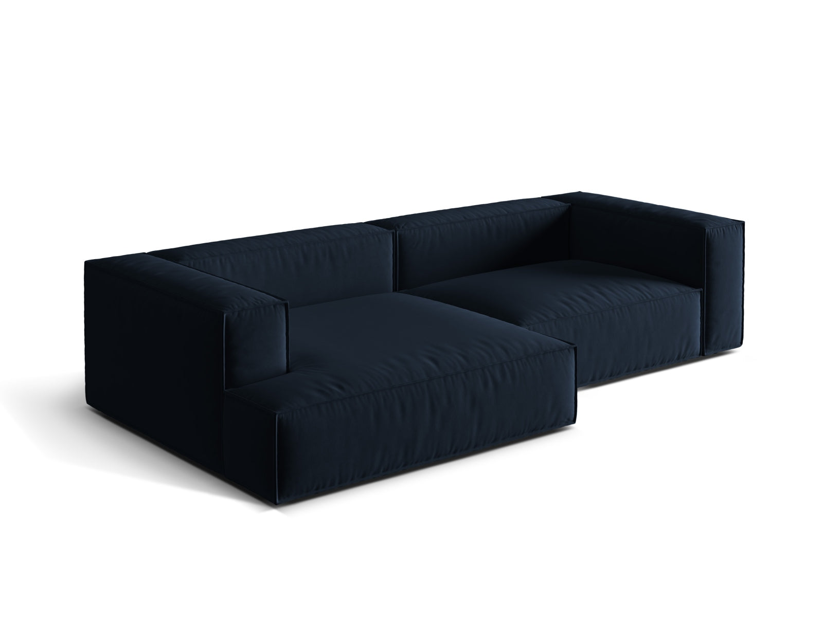 Modulares Ecksofa Nuria in edlem Dunkelblau, linksseitig, 4-Sitzer von Micadoni, perfekt für moderne und elegante Wohnkonzepte.