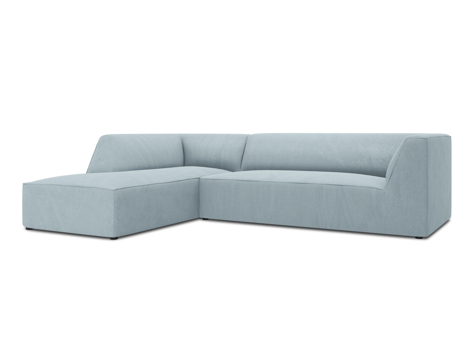Modernes Ruby Ecksofa in sanftem Blau, linksseitig, für 4 Personen. Perfekt für entspannte Stunden und stilvolle Einrichtung.