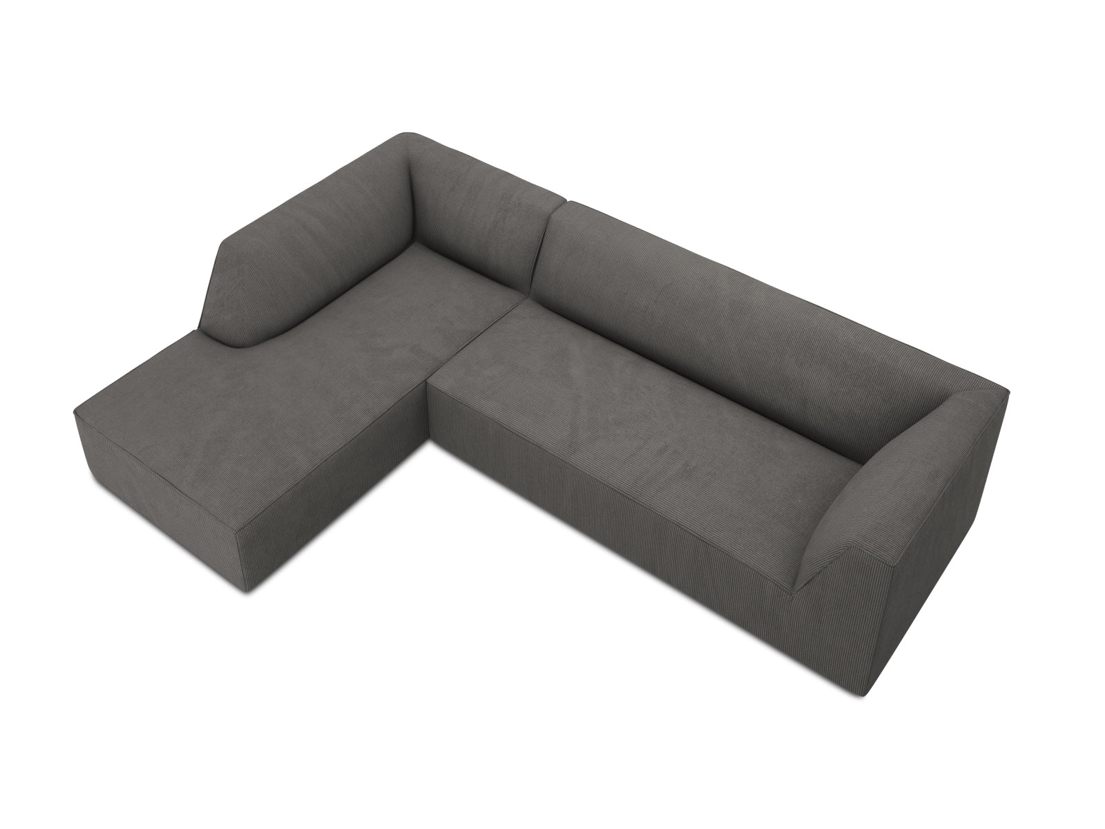 Stylisches, linksseitiges Ecksofa Ruby in Dunkelgrau, modular und geräumig für 4 Personen, perfekt für moderne Wohnräume.