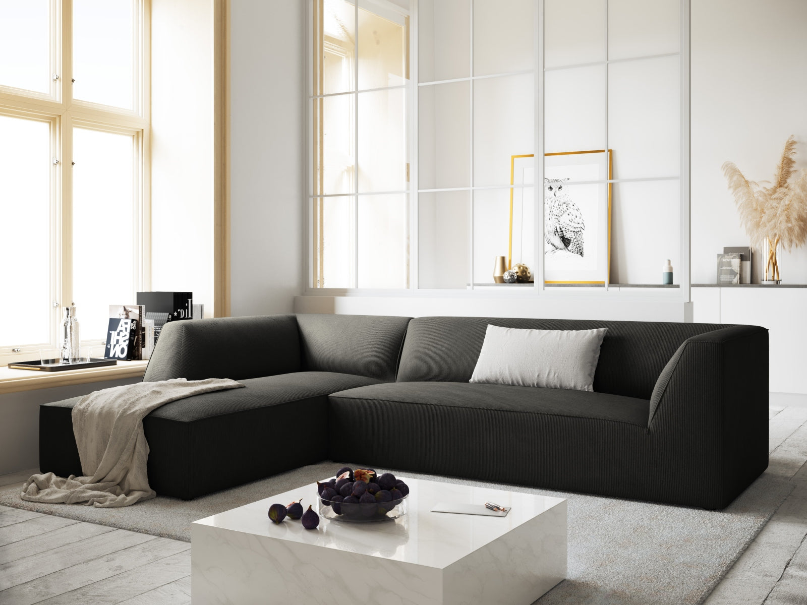 Stylisches Ruby Ecksofa in Dunkelgrau, ideal für moderne Wohnräume. Komfortables 4-Sitzer-Design von Micadoni, perfekt für entspannte Abende.
