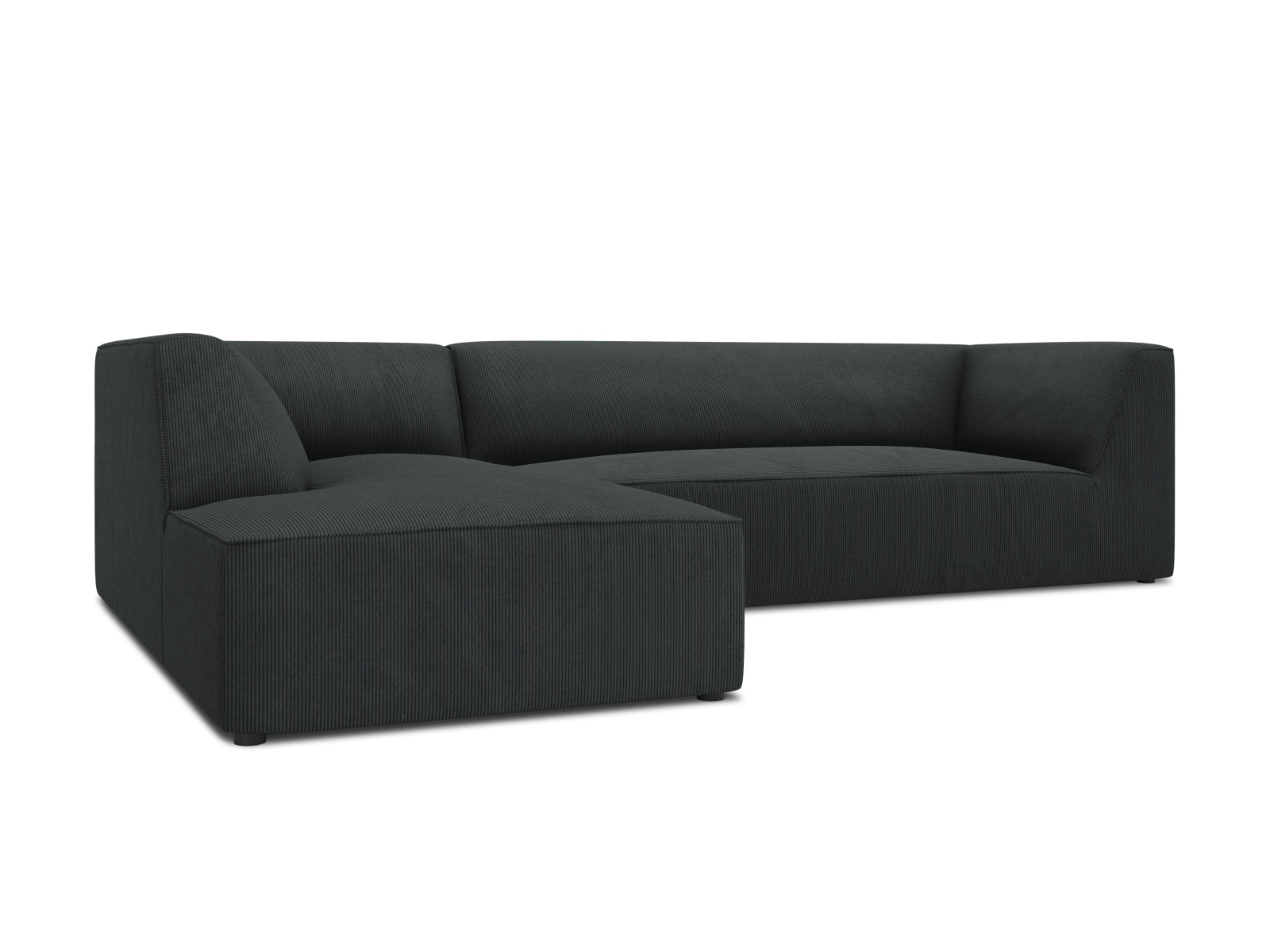 Stylisches, linksseitiges 4-Sitzer Ecksofa Ruby von Micadoni, perfekt für entspannte Abende, in elegantem Schwarz und zeitgemäßem Look.