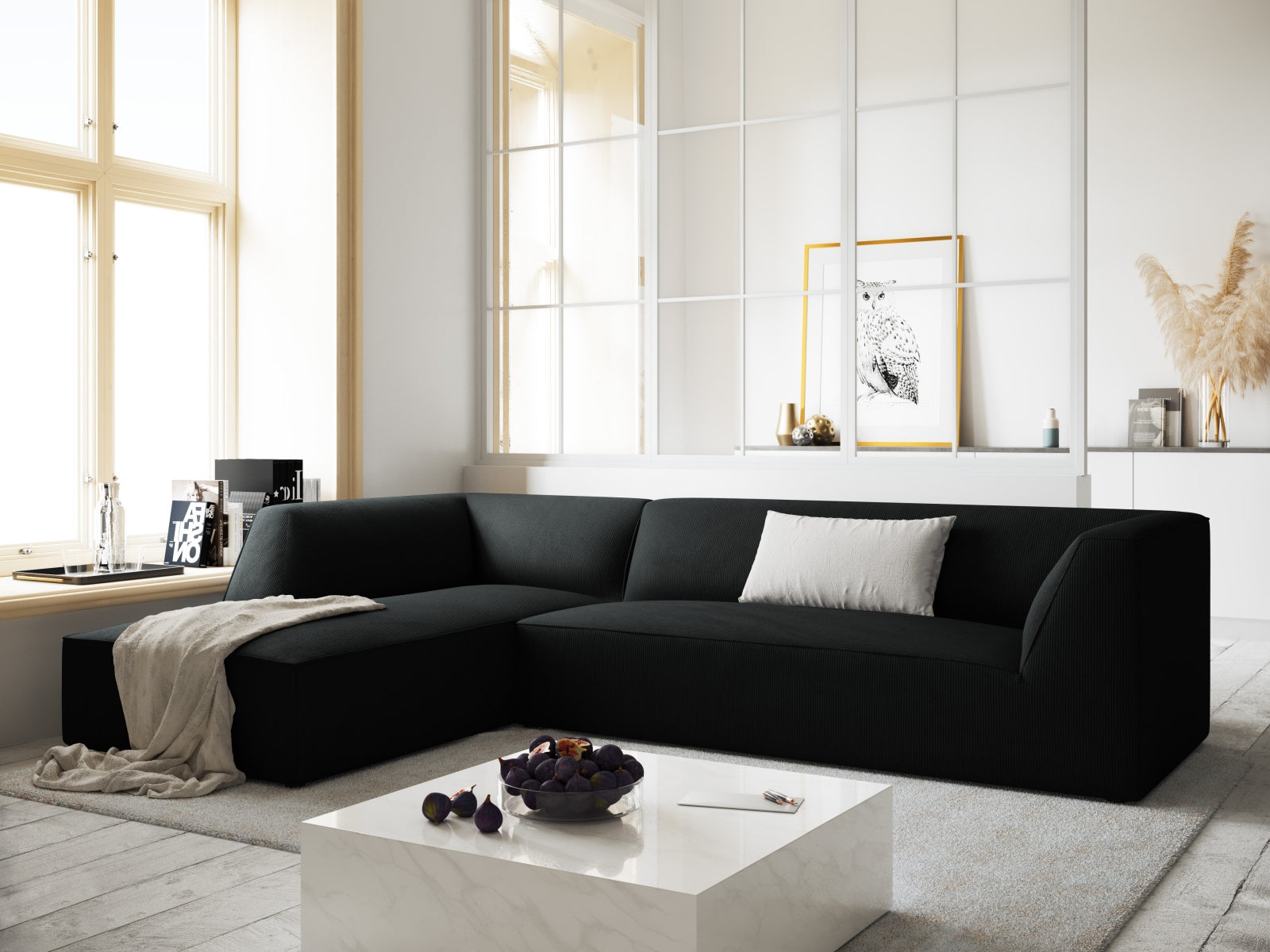Stylisches Ruby Ecksofa links, 4-Sitzer, modulares Design von Micadoni, ideal für moderne Wohnräume, in elegantem Schwarz.