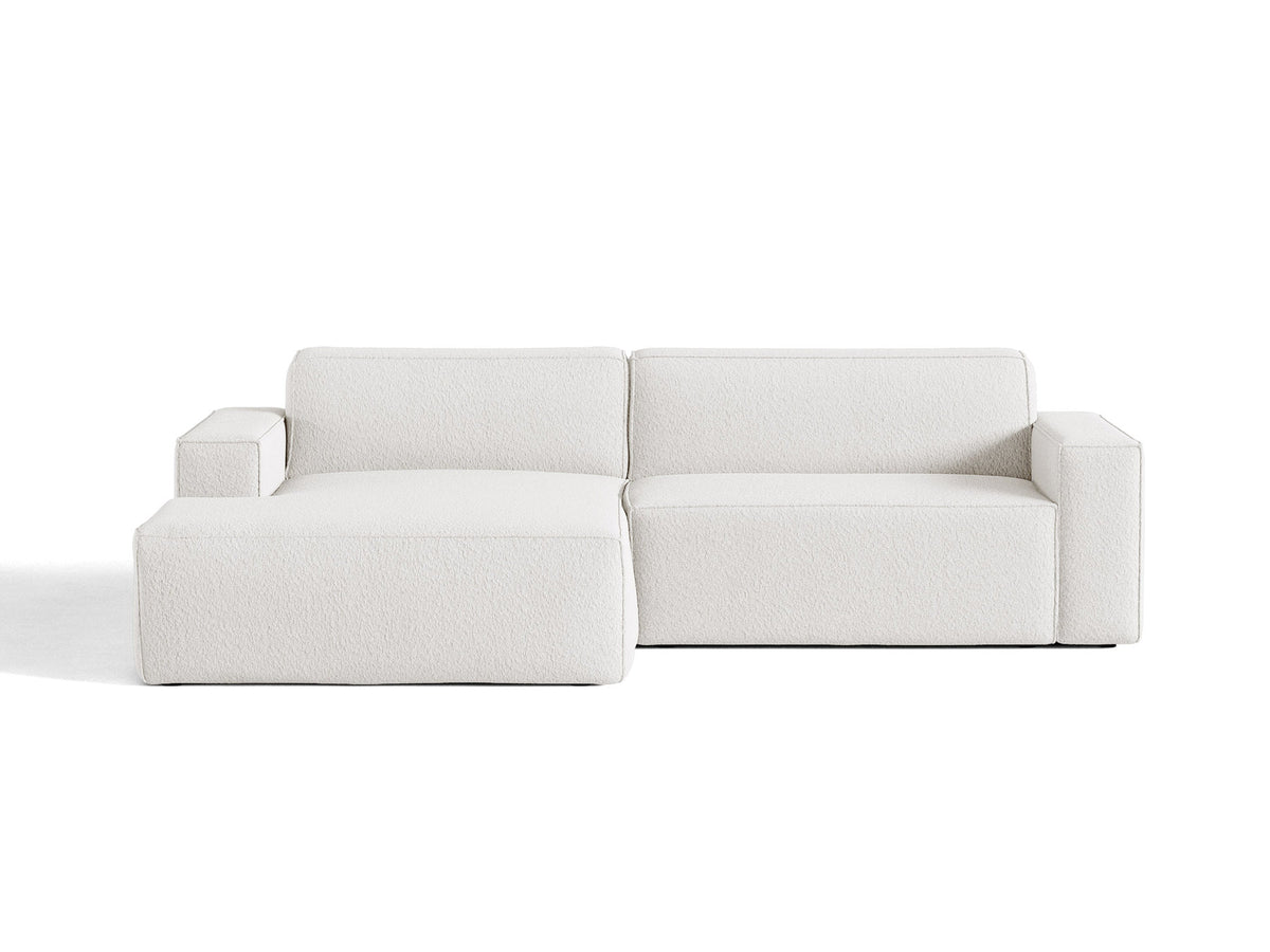 Modulares Ecksofa links Jodie mit Meridienne, Stoffbezug und schwarzen Beinen