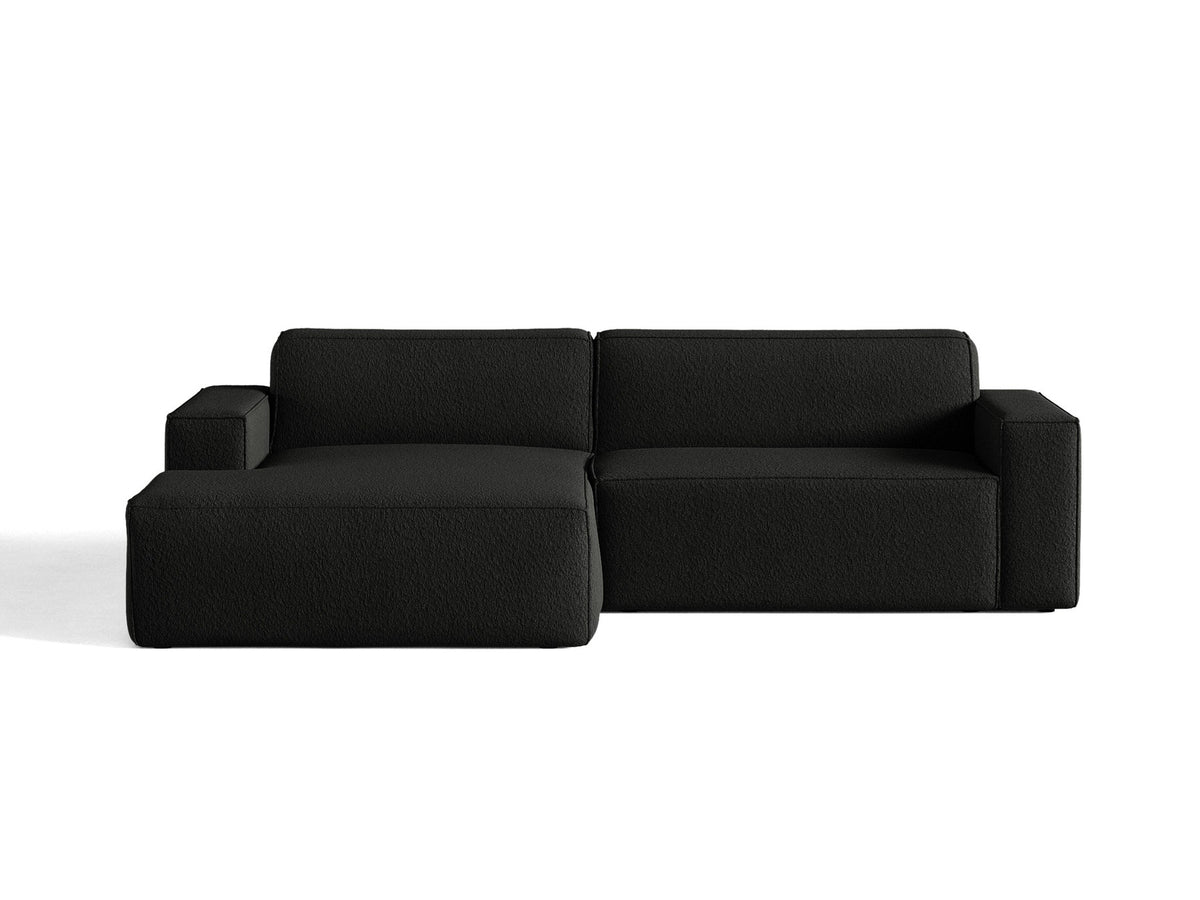 Modulares Ecksofa links Jodie mit Meridienne, Stoffbezug und schwarzen Beinen